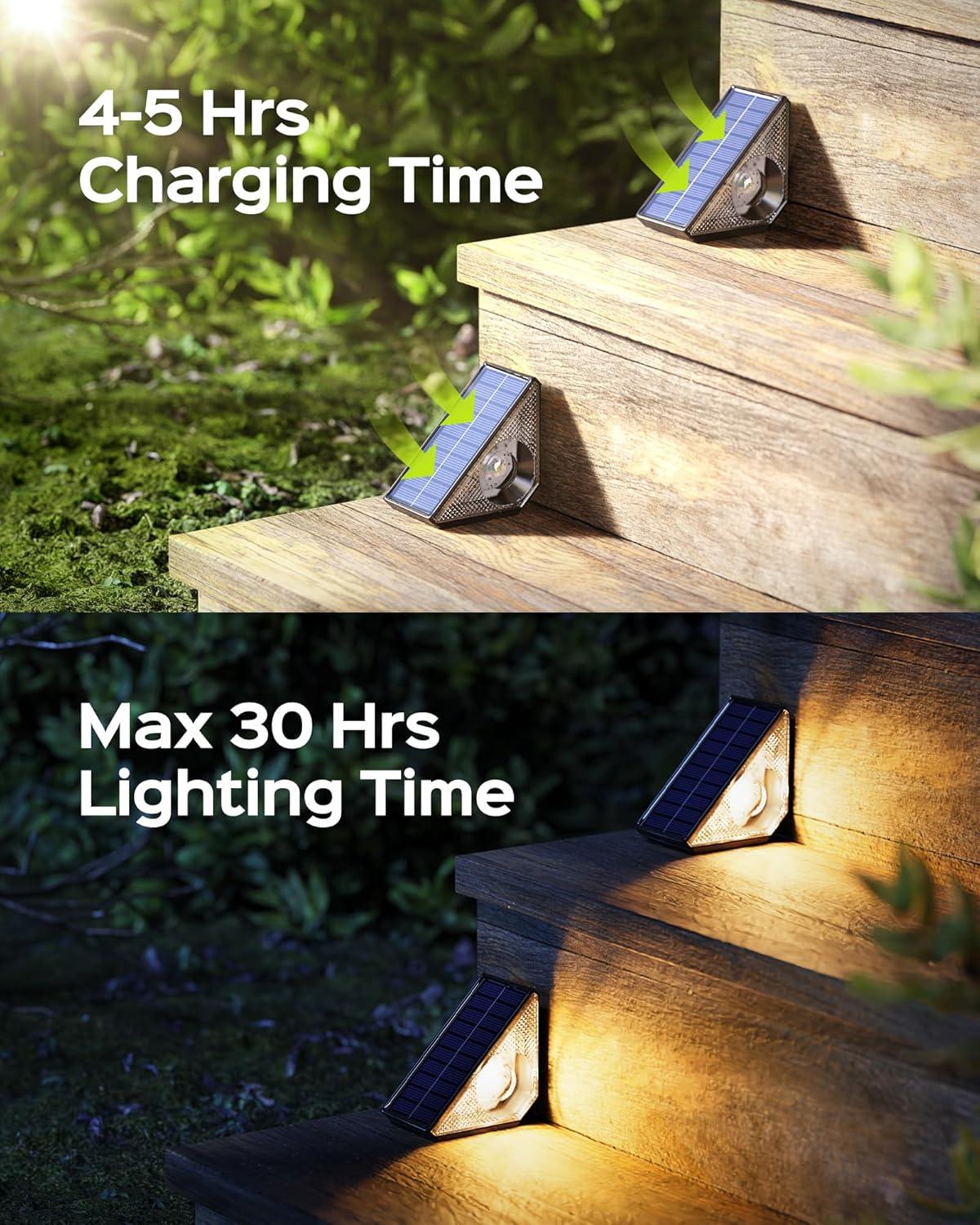 16 Pack Solar Step Lights Outdoor Waterproof LED Deck Lights Auto On Off Solar Stair Lights Outdoor Warm & RGB Color Changing Triangle Decor Lights for Steps in Patio Garden Yard Porch