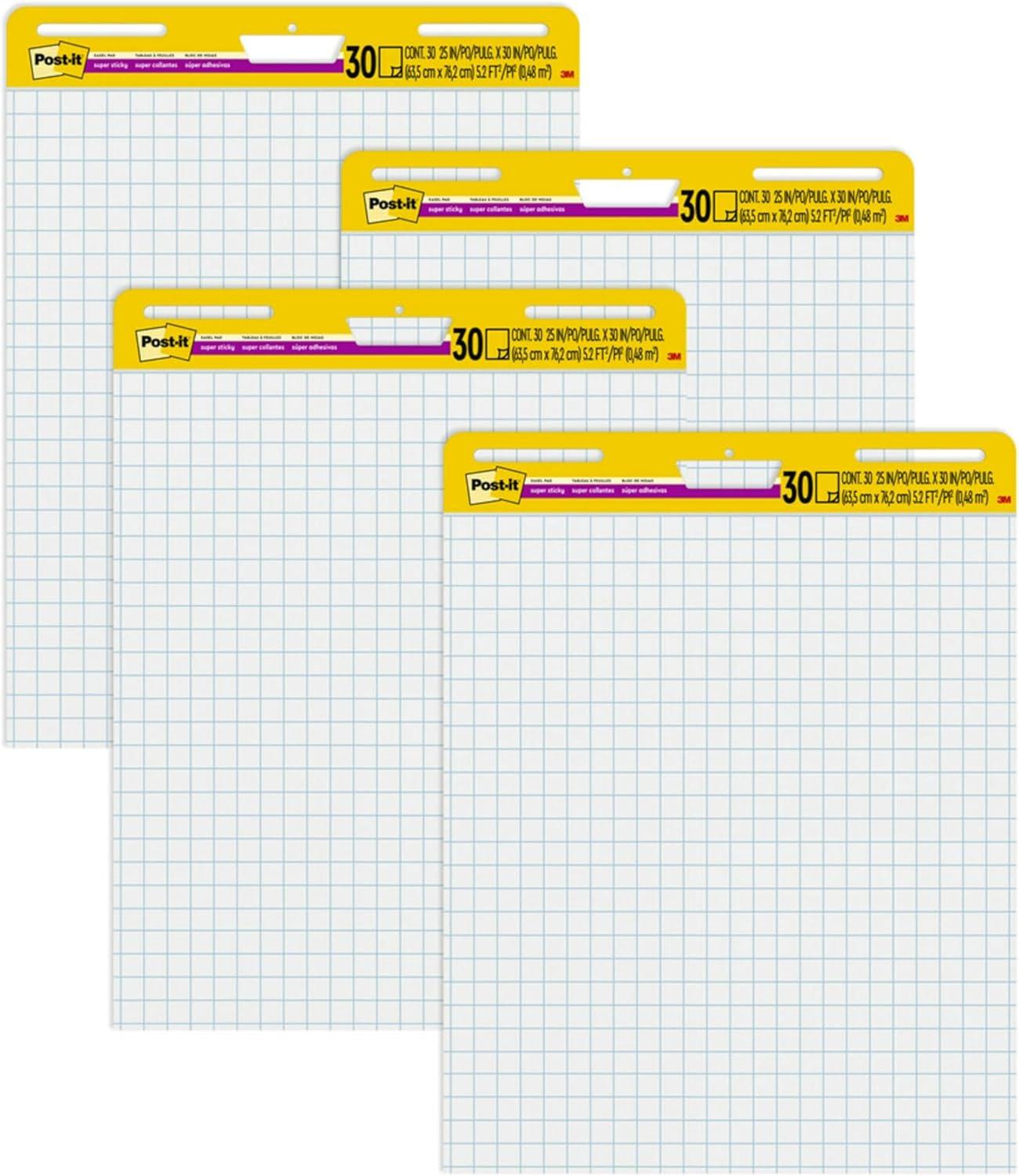 Post-It Self-Stick Easel Pad, 25 x 30 Inches, Grid Ruled, 30 Sheets, Pack of 4