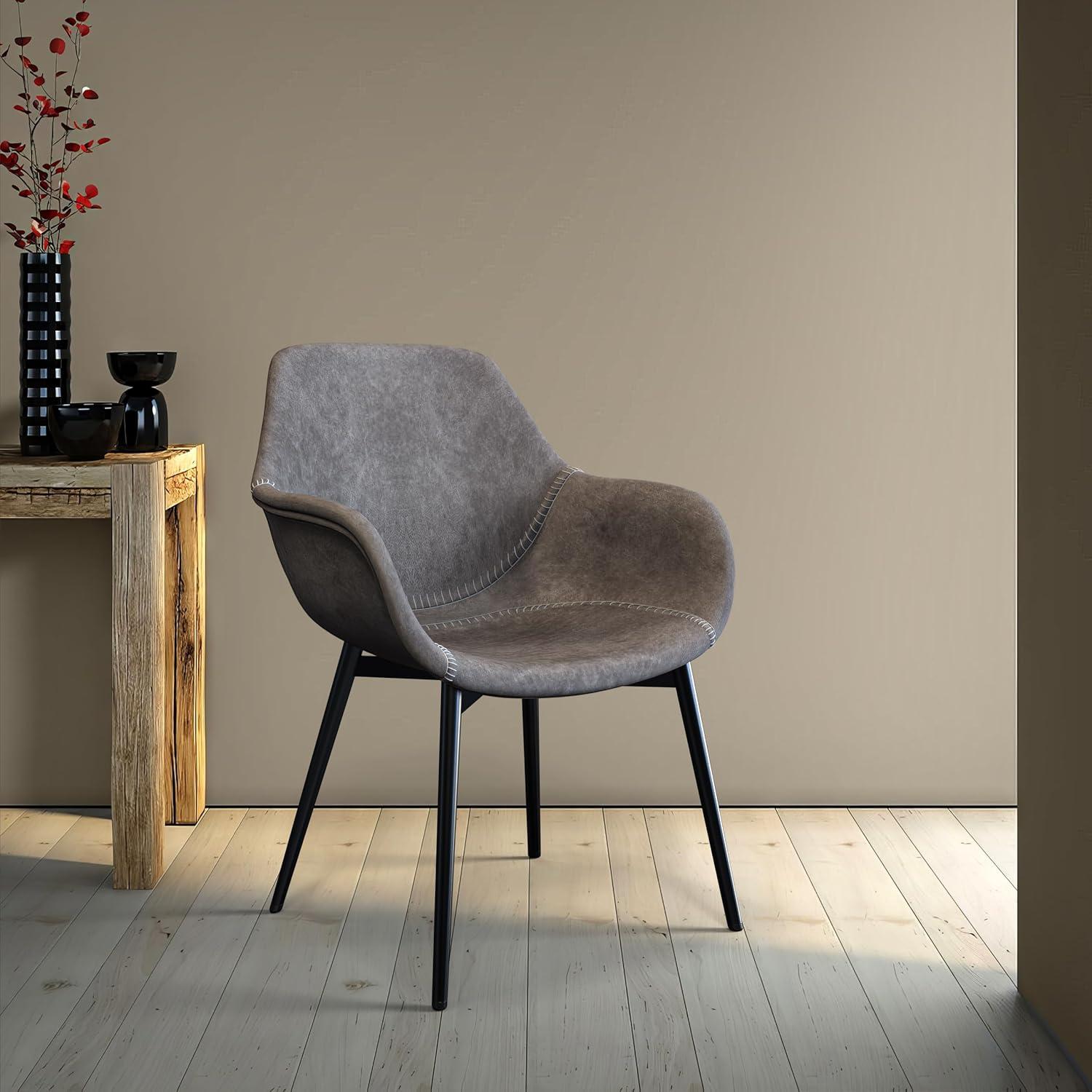LeisureMod Markley Leather Dining Chair with Black Metal Legs Upholstered Seat Modern Design Perfect for Kitchen Dining Room Office or Lounge Seating