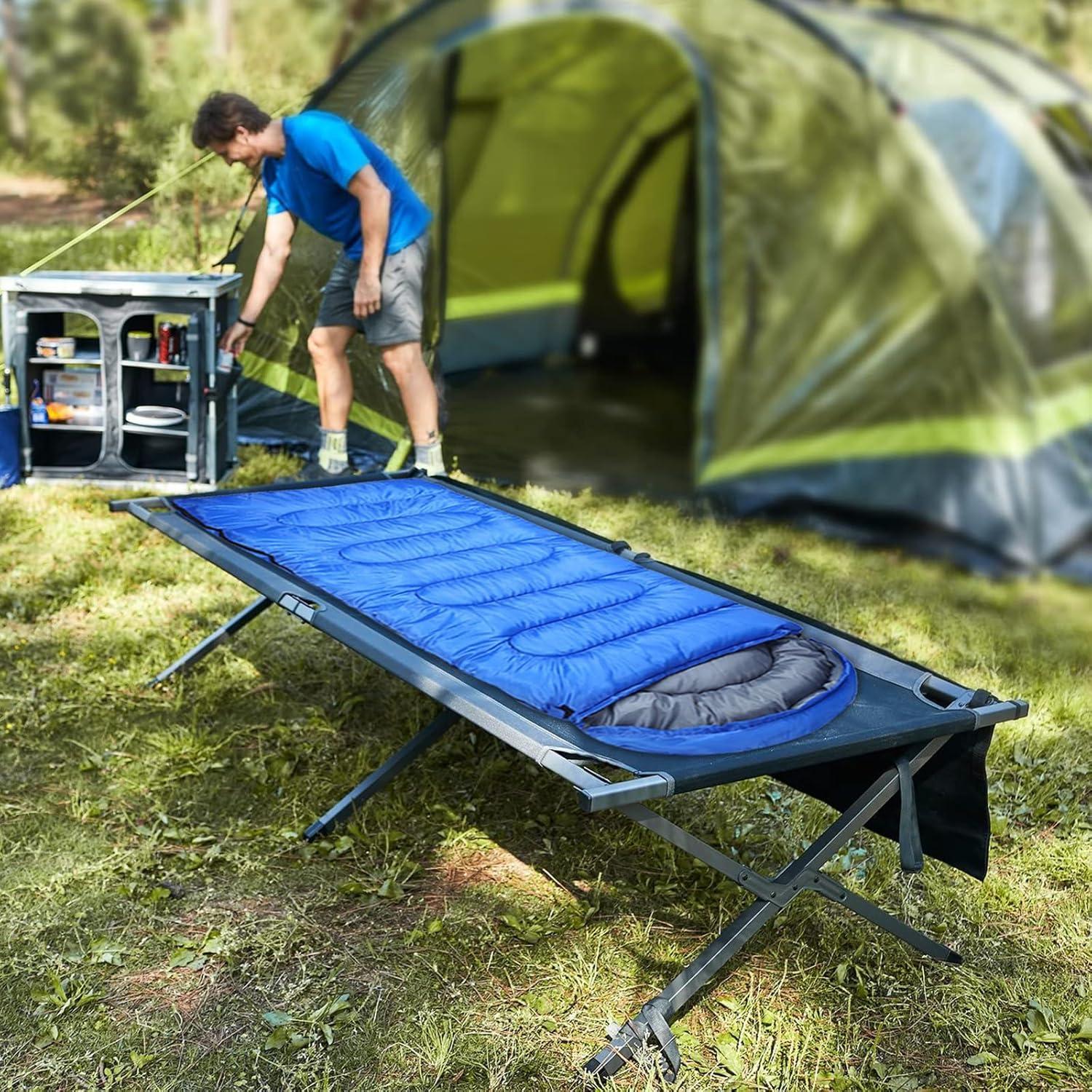 Black Steel Folding Portable Camping Cot with Storage Organizer