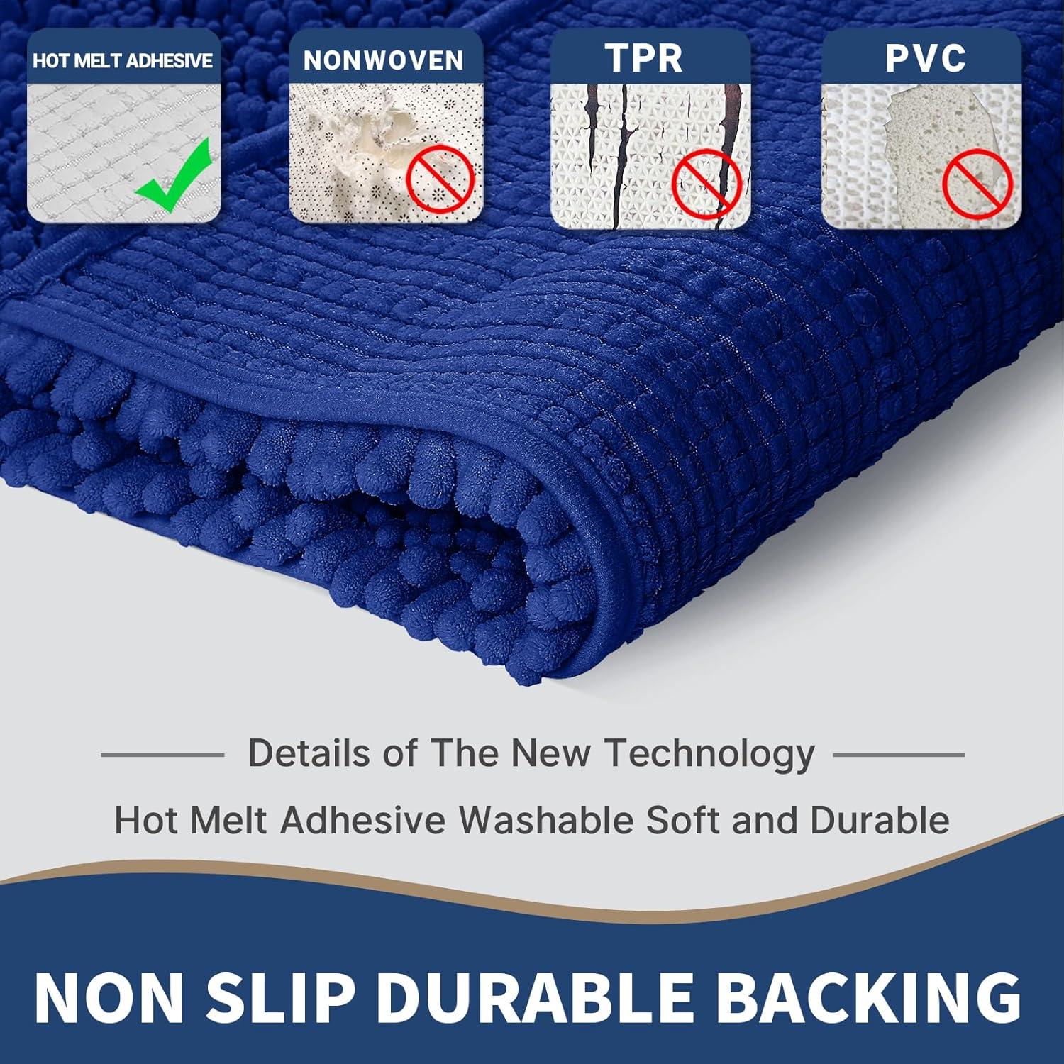 Yimobra Bathroom Rug Set 3 Piece - Super Absorbent Quick Dry Chenille Bath Mats & Toilet Rug, Non Slip Machine Washable, Extra Thick Shaggy Floor Mat for Shower Tub Sink, Navy Blue