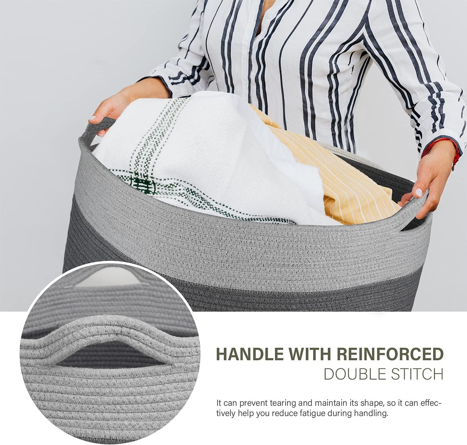 AivaToba Cotton Rope Basket, 22” x 14” Blanket Basket for Living Room, Woven Baby Laundry Baskets with Handles for Toys, Storage, XXXLarge Basket for Organizing