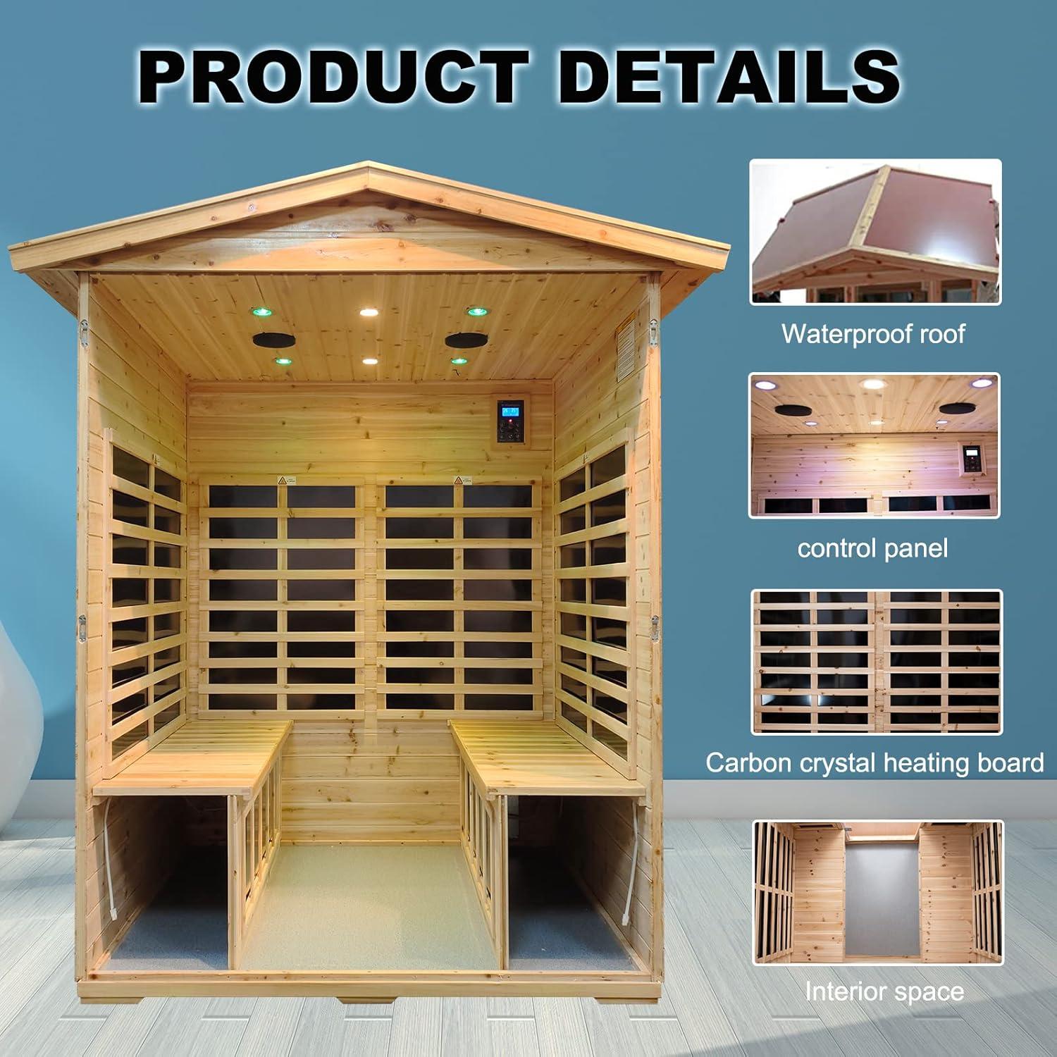 Saunas 904V Far Infrared Sauna, Outdoor Wooden Dry Sauna Low EMF (Hemlock Wood, 4-Person Size)