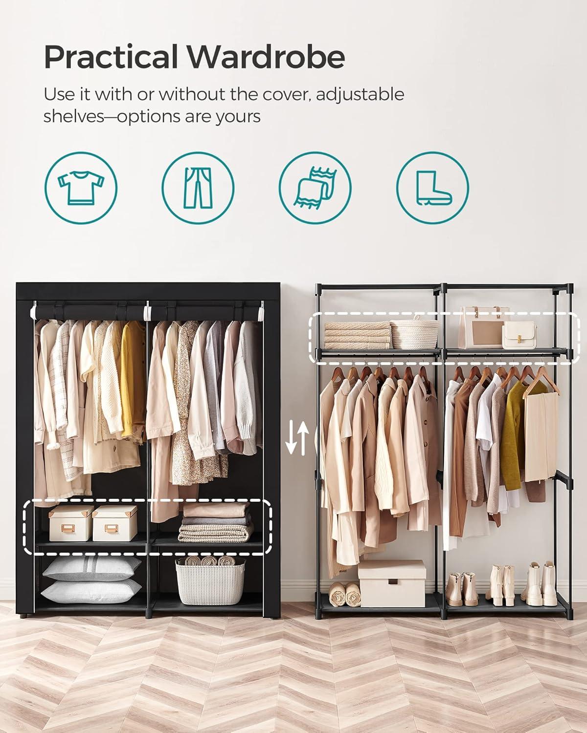 SONGMICS Closet Storage Organizer, Portable Wardrobe, Black