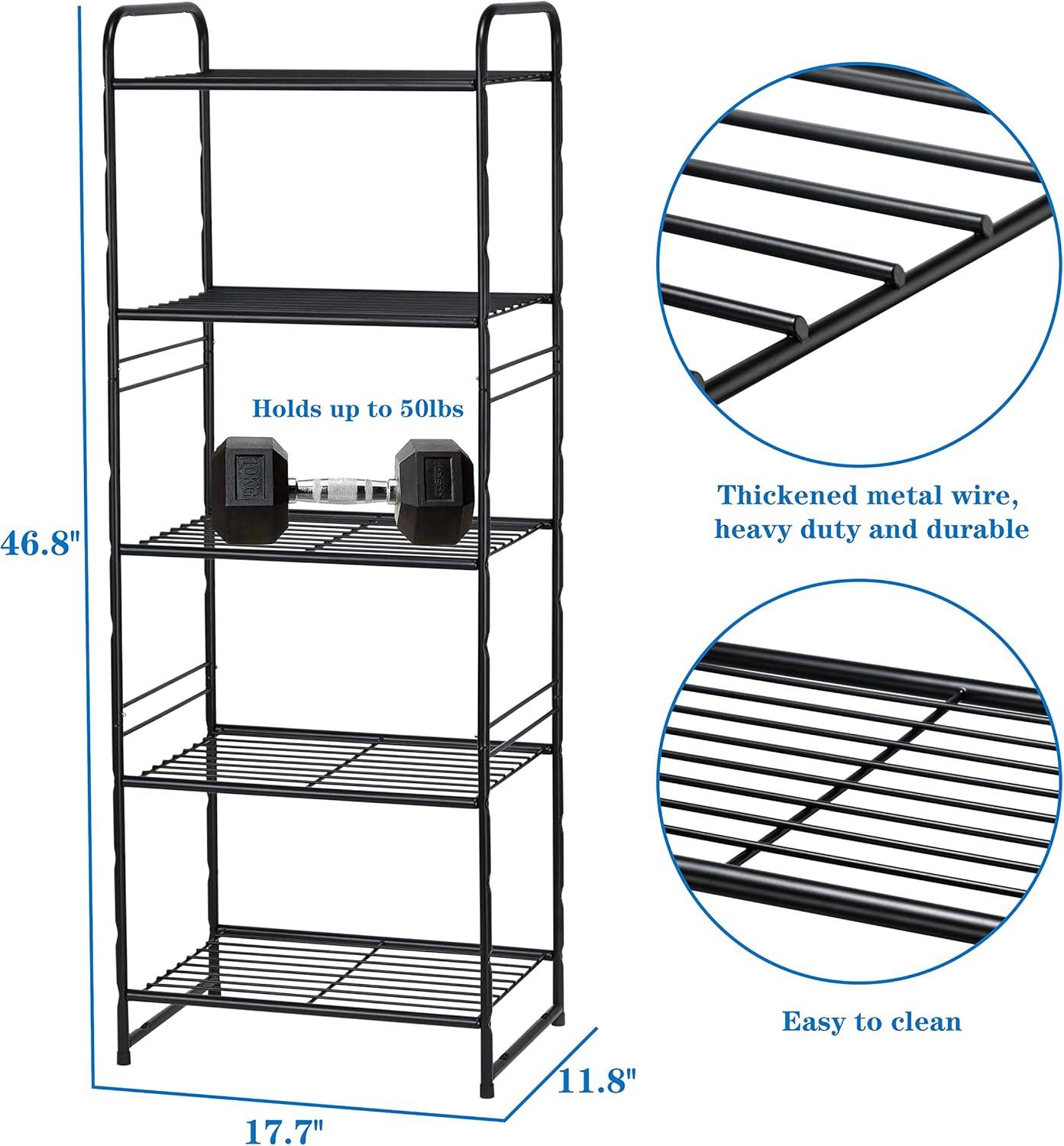 Rebrilliant 3 Tier Wire Shelves For Storage Rack Outdoor Indoor Waterproof, Stackable Metal 17.7-Inch Bathroom Organizer Shelf Stand, Perfect For Kitchen, Black