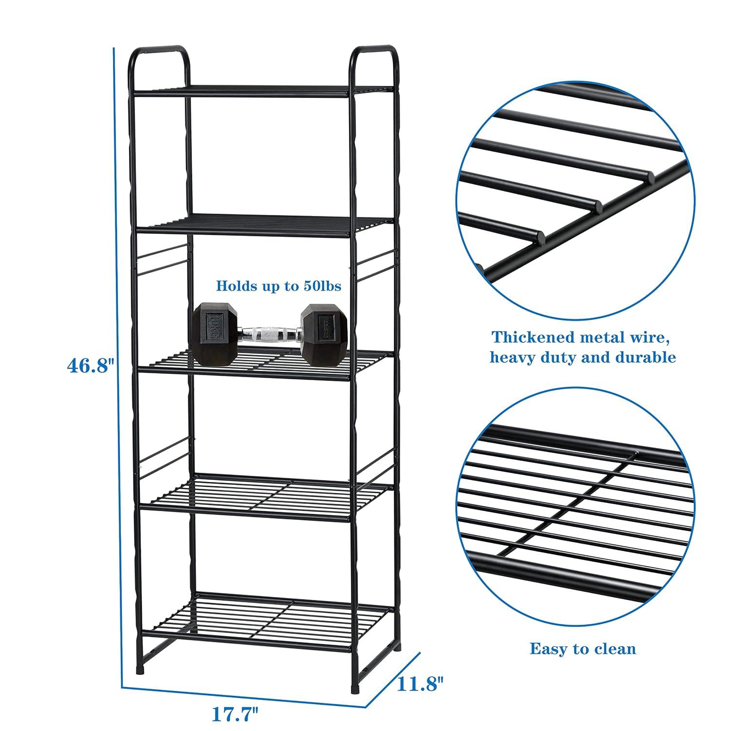Rebrilliant 3 Tier Wire Shelves For Storage Rack Outdoor Indoor Waterproof, Stackable Metal 17.7-Inch Bathroom Organizer Shelf Stand, Perfect For Kitchen, Black