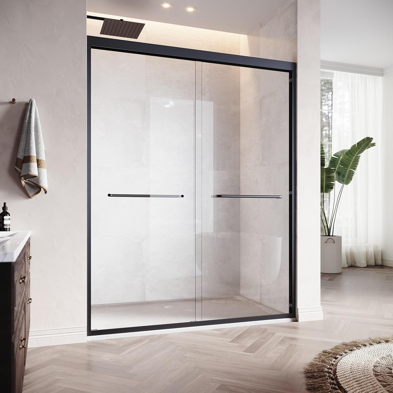 LOONGFIELD Sliding Shower Glass Door 56-60 In. W X 72 In. H, Adjustable Semi Frameless Shower Door, Certified Thick Clear Clear Tempered Glass, 304 Stainless Steel Handles ASTARQ-W2269P144324