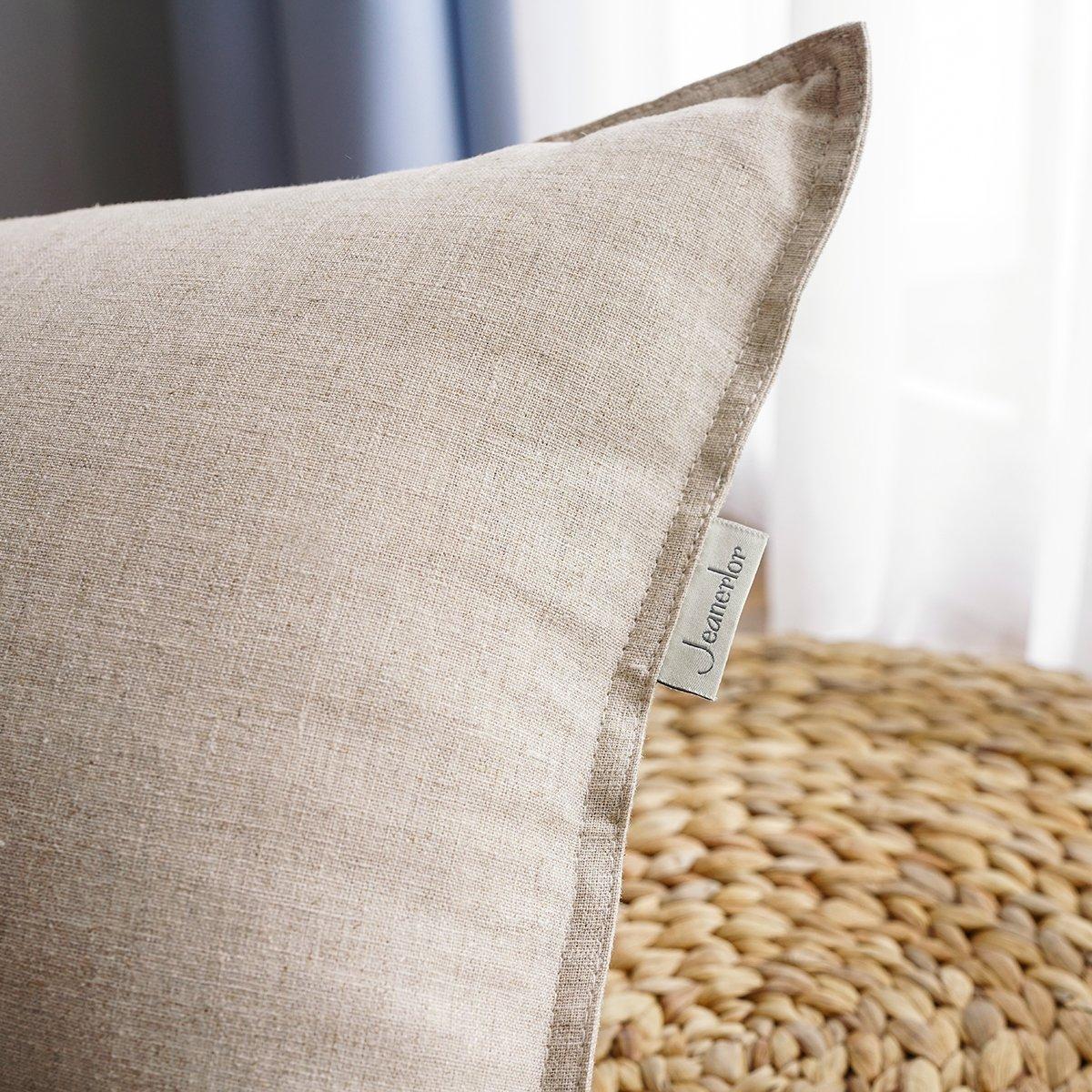 Jeanerlor 12"x20" Cotton Linen Decorative Lumber Throw Pillow Case Cushion Cover Set with Twin Needles Stitch on Edge for Father's Day,(30 x 50cm), 2 Pcs, Light Linen