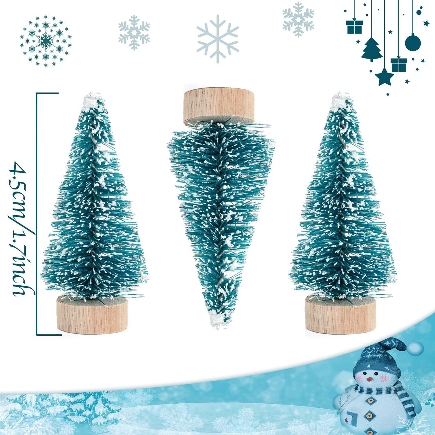 Mini Blue-Green Plastic Tabletop Christmas Trees with Wood Base