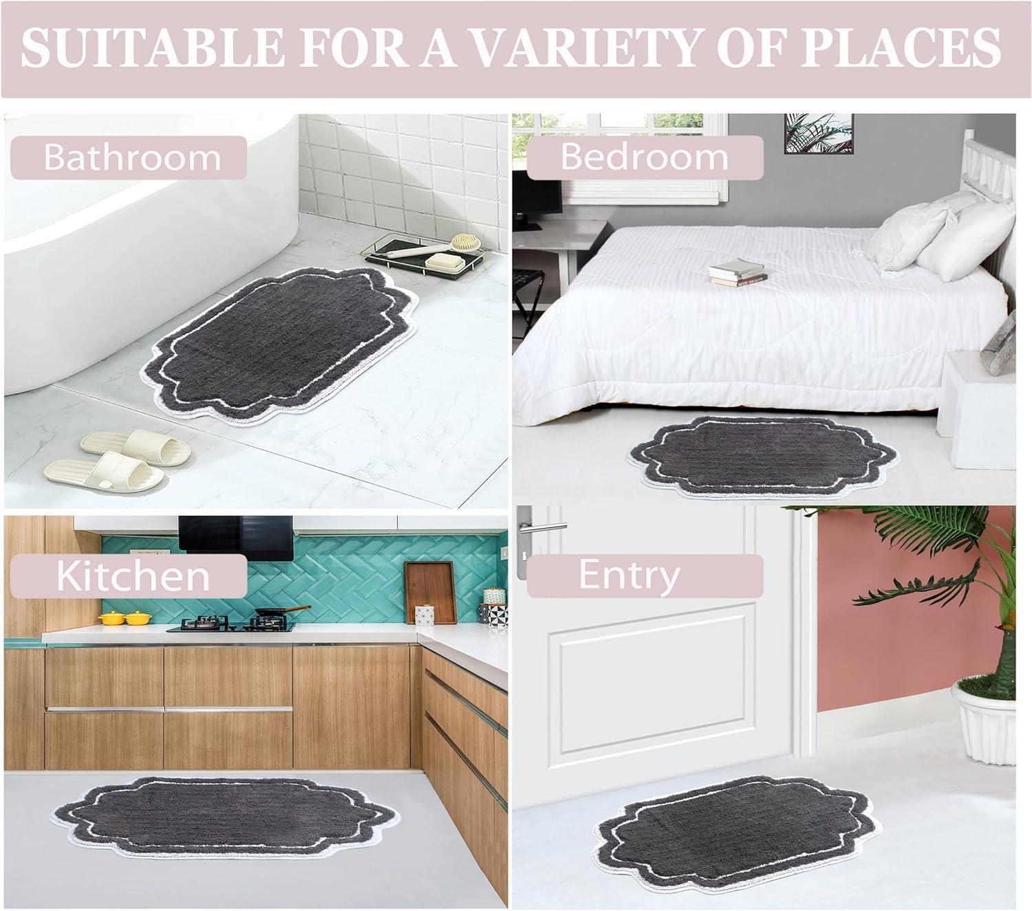Modern Fluffy Tufted Cotton Bath Mat 21" x 34" in Dark Gray