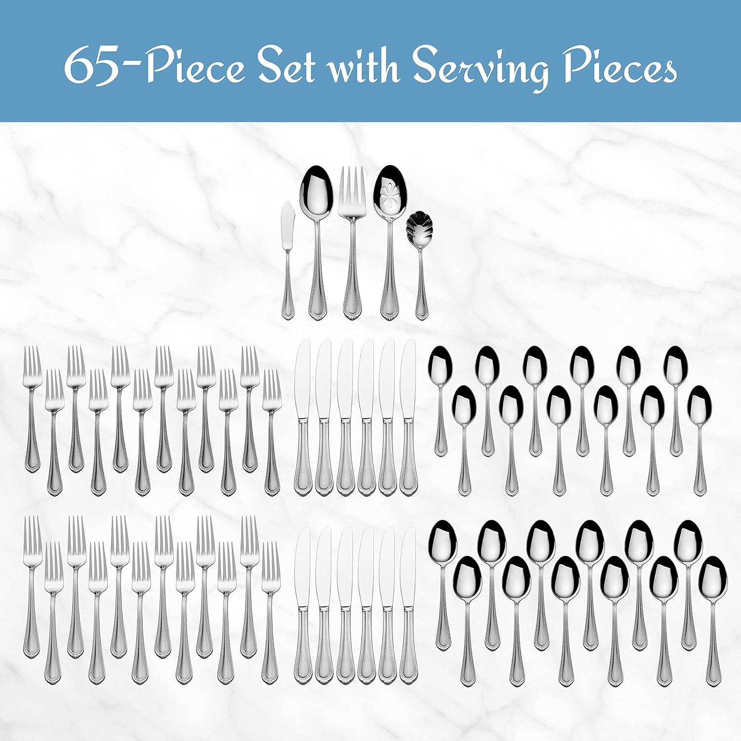 Regent Bead Polished Stainless Steel 65-Piece Flatware Set