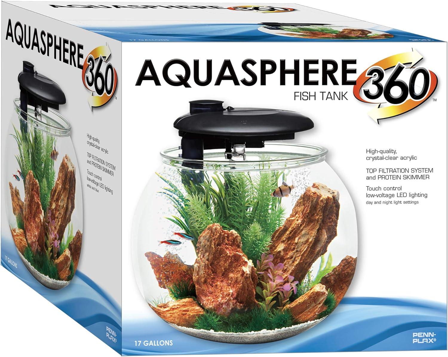 Penn-Plax AquaSphere 360 Polycarbonate Bowl-Shaped Aquarium for Fish– 14 Gallons