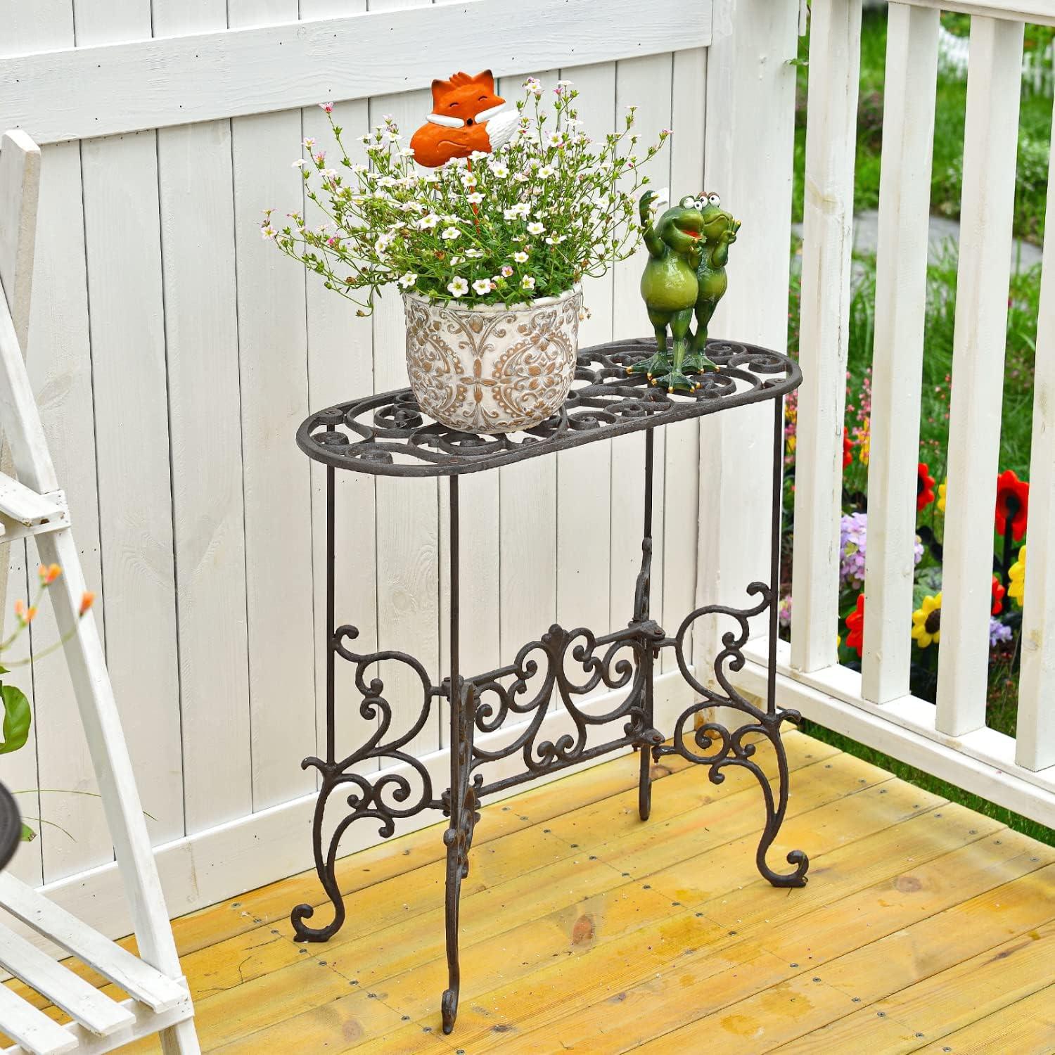 Vintage Black Cast Iron Plant Stand Table