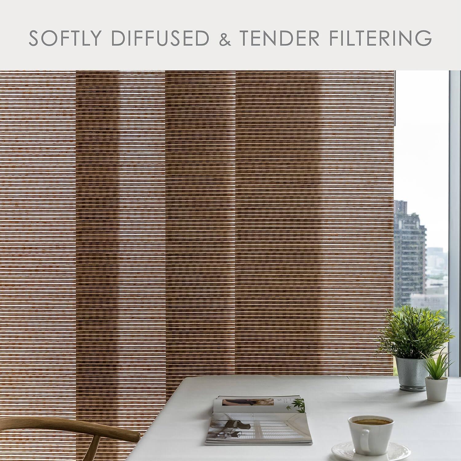 GoDear Design Adjustable Sliding Panel Track Blinds for Windows, Vertical Blinds for Sliding Doors, Extendable Track from 45.8" to 86" W, Trimmable Panel Curtains Up to 96", Light Filtering, Mayonaka
