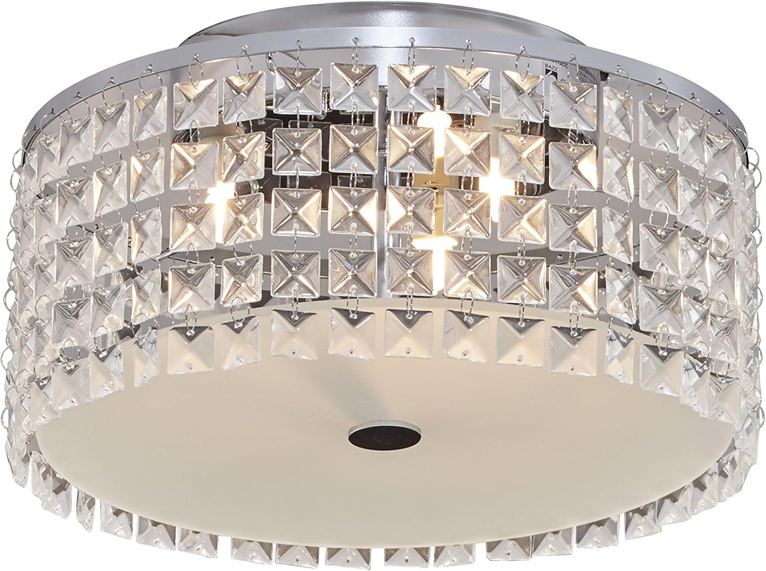 Glam Cobalt 11" Round Chrome & Glass Beaded Ceiling Light