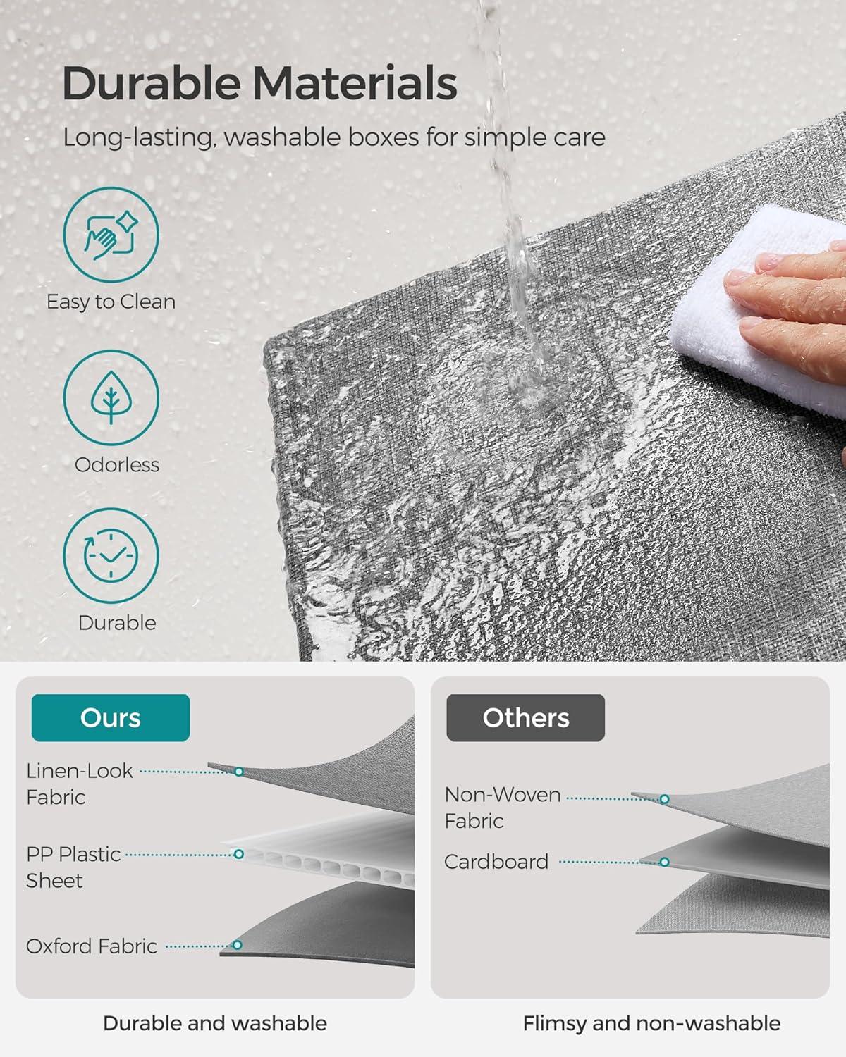 SONGMICS Storage Baskets, Set of 4 Extra Large Storage Bins for Organizing, 30L, 15.7 x 11.8 x 9.8 Inches, Fabric Storage Cubes for Shelves, Easy to Clean, Foldable, 2 Handles, Dove Gray UROB240G04