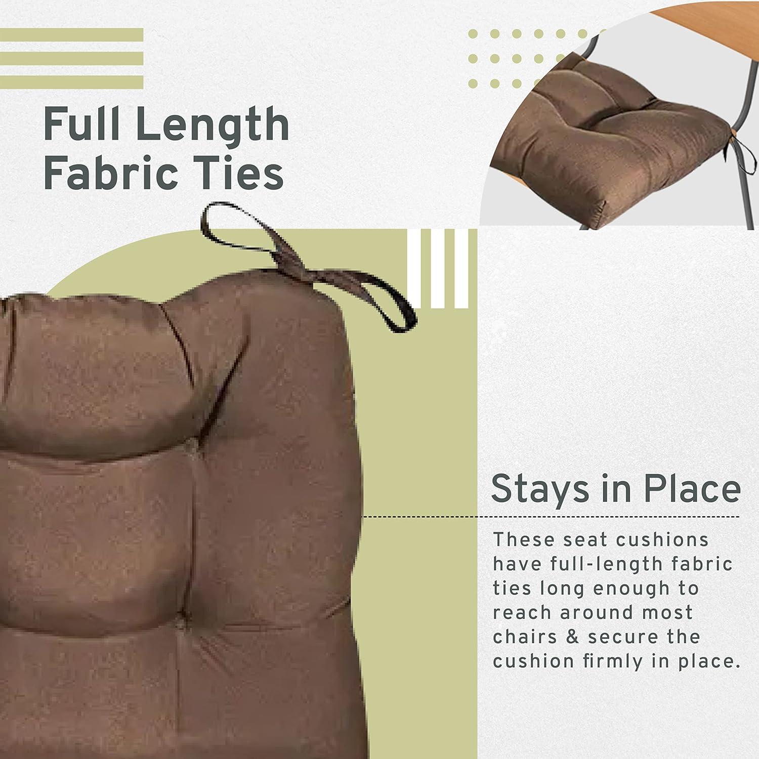 Essentials Chocolate Micro Fiber Chair Pads with Tie Backs (Set Of 4): Square Polyester Chenille Cushions, Indoor Use