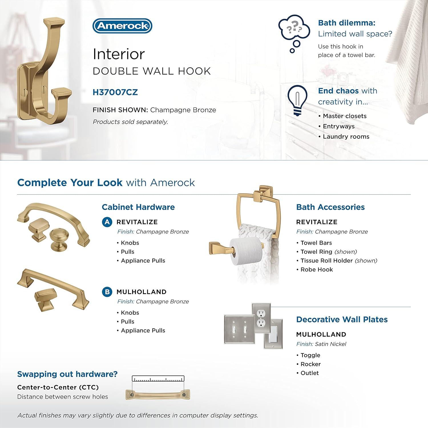 Alder Transitional Double Prong Decorative Wall Hook