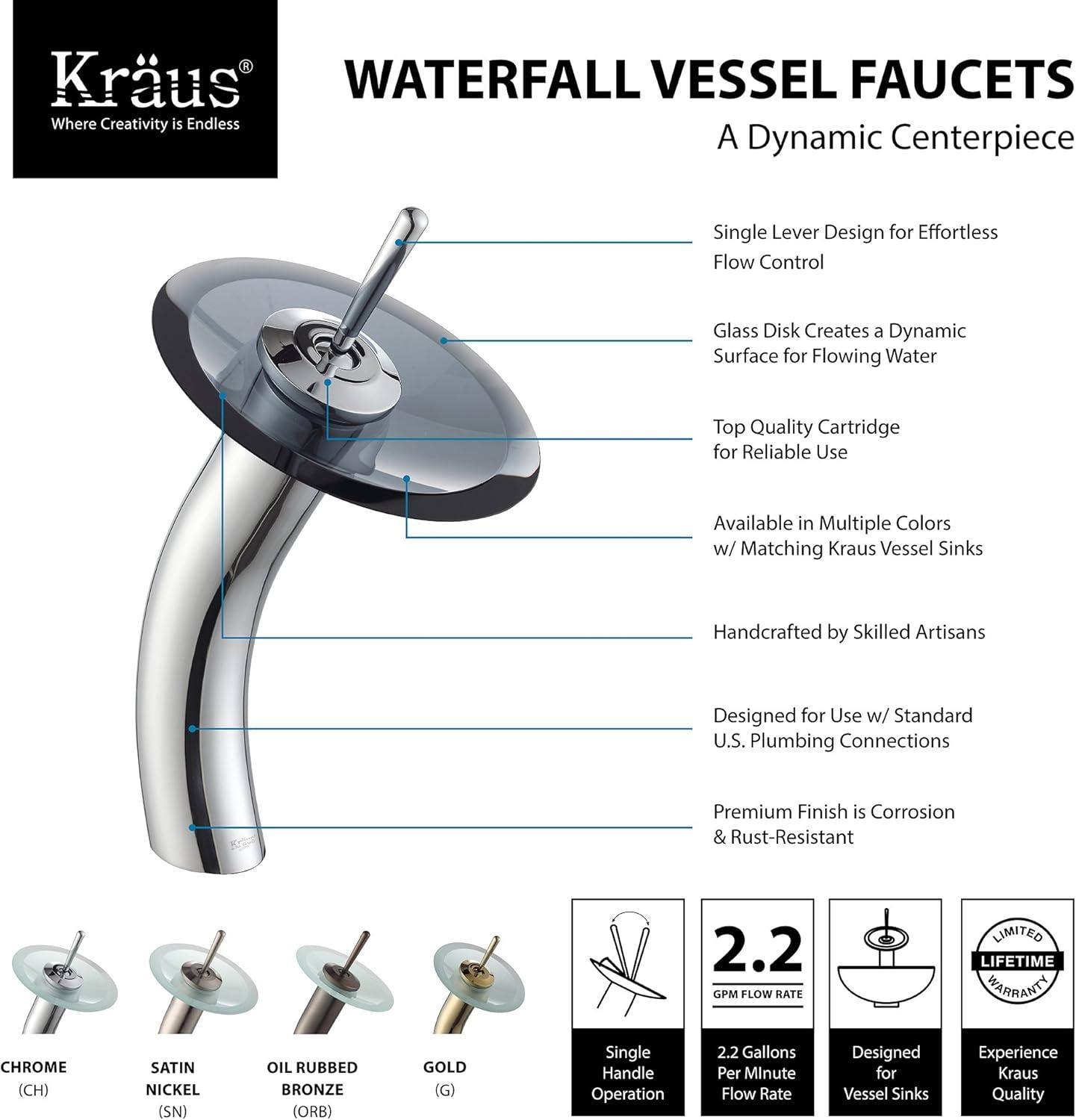 Waterfall Single Hole Single Handle Bathroom Faucet with Drain Assembly