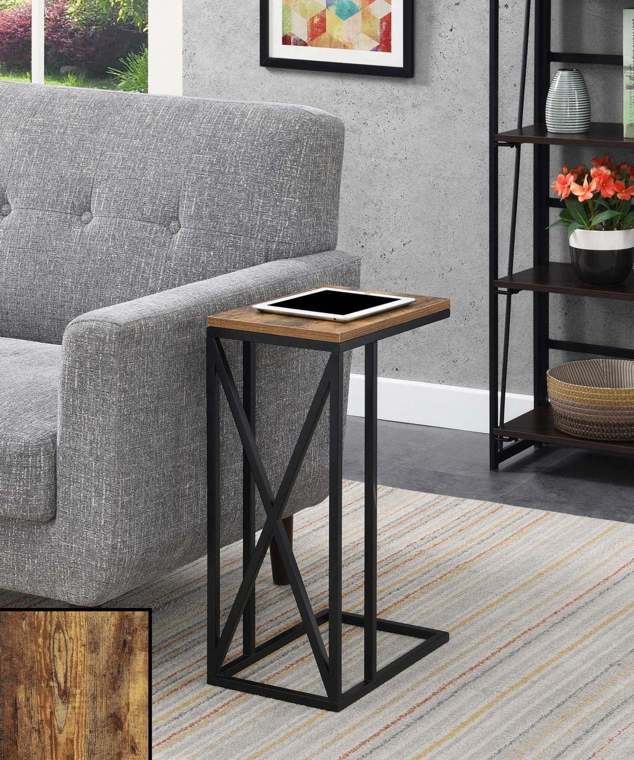 Tucson Barnwood & Black Metal C-Shape Versatile End Table