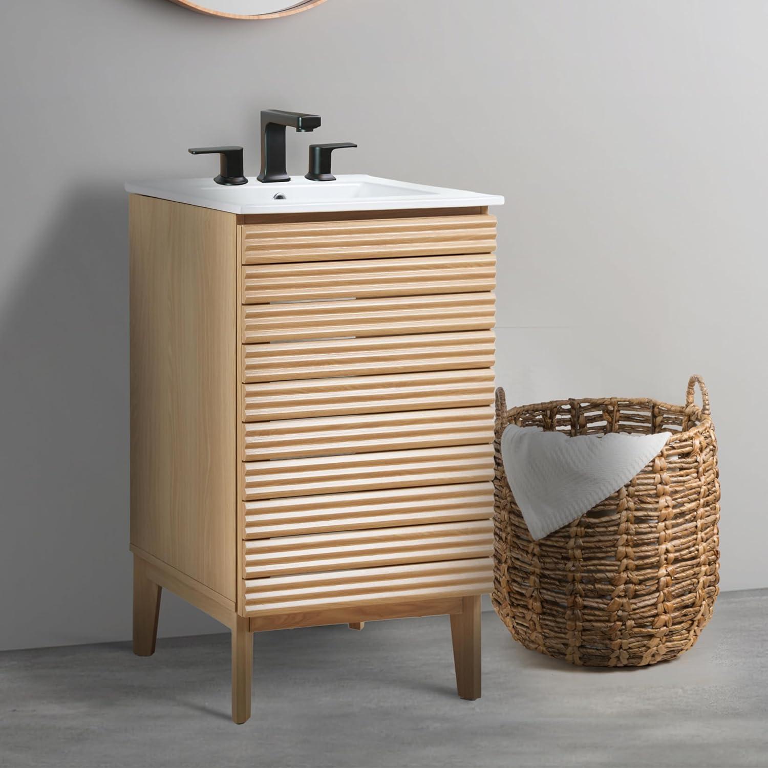 JONATHAN Y VAN1004 Calandre 20 in. W x 18 in. D x 33 in. H Thin Linear Slat Modern 2-Shelf Bath Vanity Cabinet Only (Sink Basin not Included)