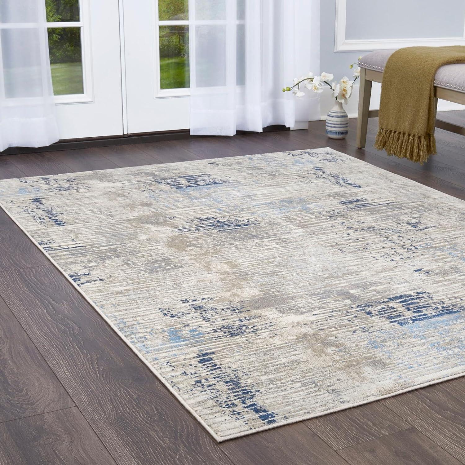 Melrose 47" x 5'4" Gray/Blue Synthetic Abstract Area Rug