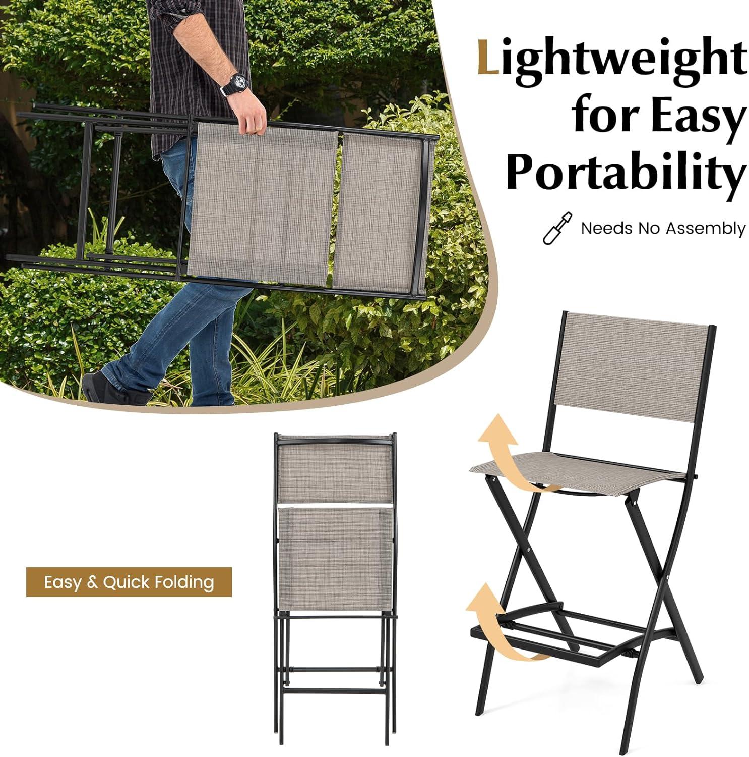 Costway Set of 4 Outdoor Bar Chair Folding Bar Height Stool with Metal Frame Coffee
