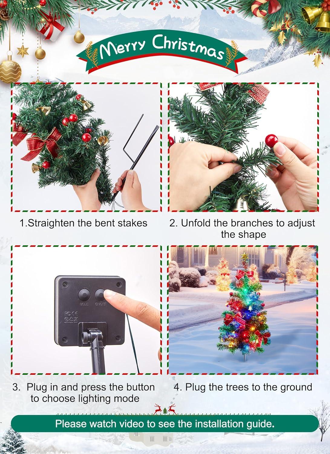 Solar Powered Christmas Tree Decoration Outdoor Lights 2 Pack