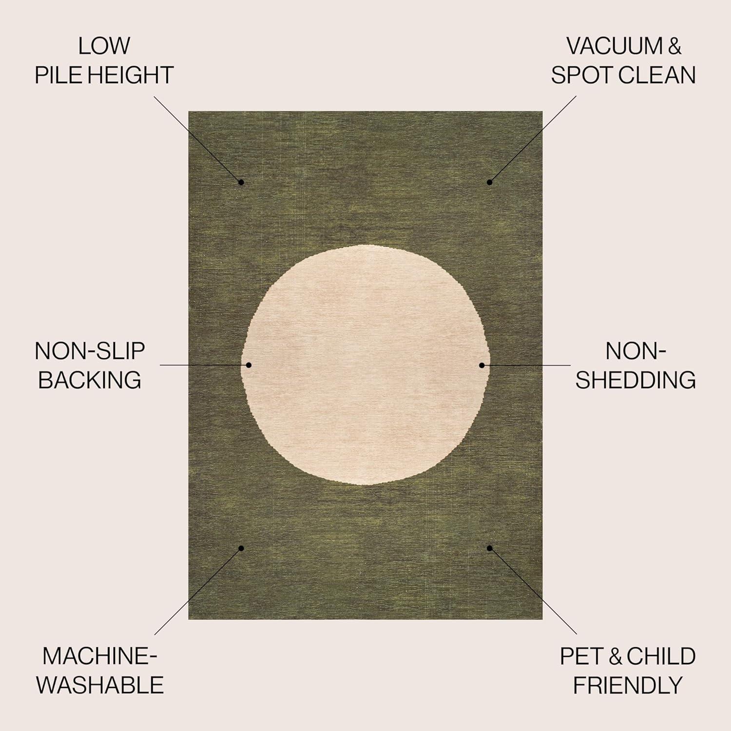 4' x 6' Cirkel Minimalist Geometric Dot Machine-Washable Area Rug, Olive/Cream - JONATHAN Y