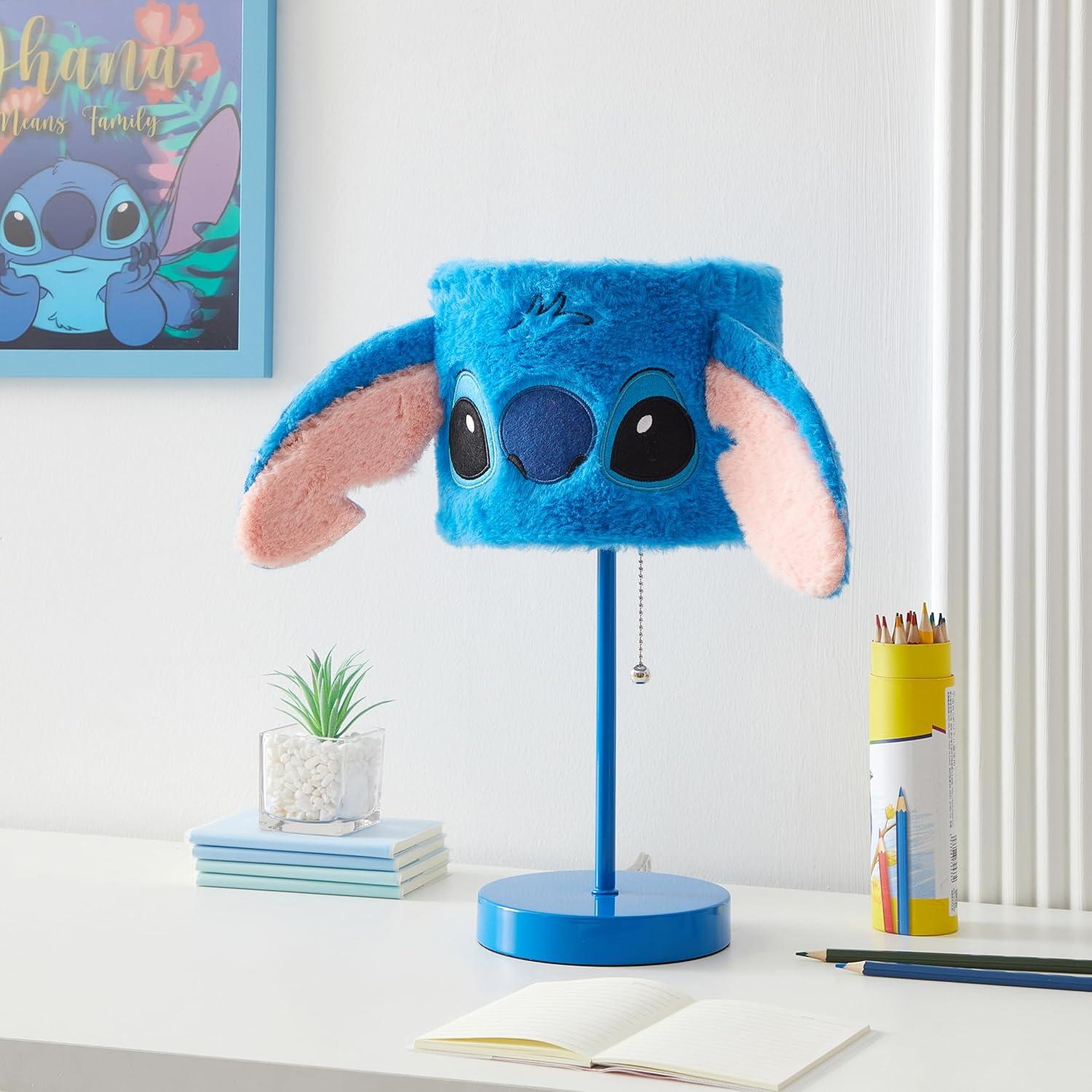 Idea Nuova Disney Stitch Plush Table Lamp,15.5" Figural Lamp with Soft Shade & Pull Chain,Kids Bedroom or Nursery Nightstand Light,Blue