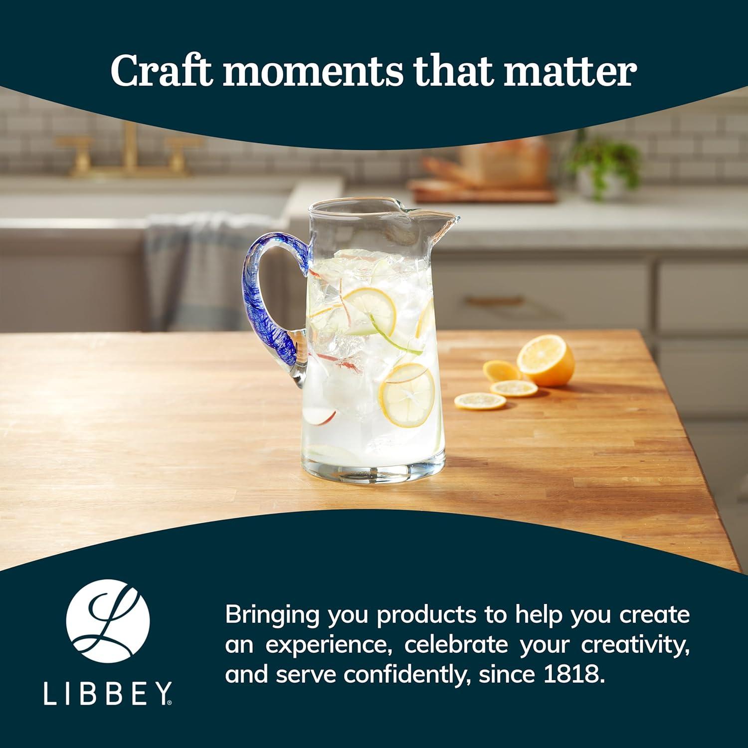 Libbey Cabos Blue-Handled Glass Pitcher, 90-ounce