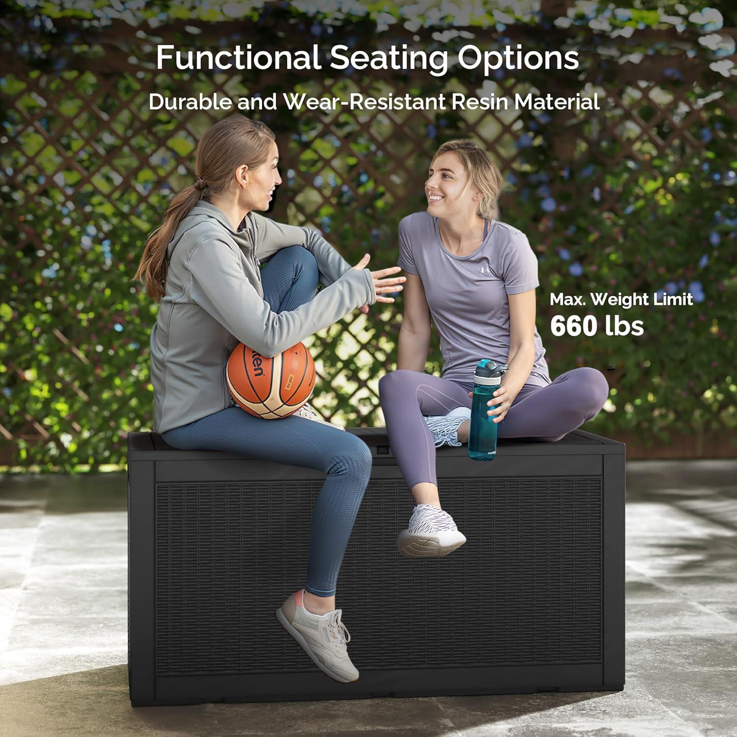 Sersper Deck Box 100 Gallon Black, Waterproof Lockable Steel Outdoor Storage Box for for Patio Furniture, Pool Toys, Garden Tools and Outdoor Cushions