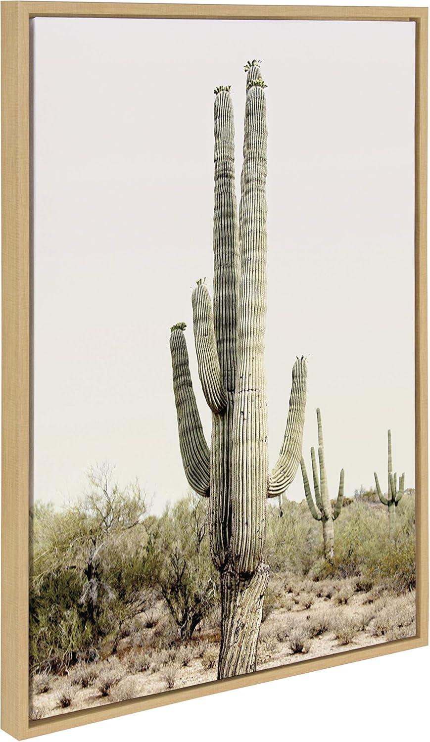 23" x 33" Sylvie Sunrise Cactus Framed Canvas by Amy Peterson Natural - Kate & Laurel All Things Decor