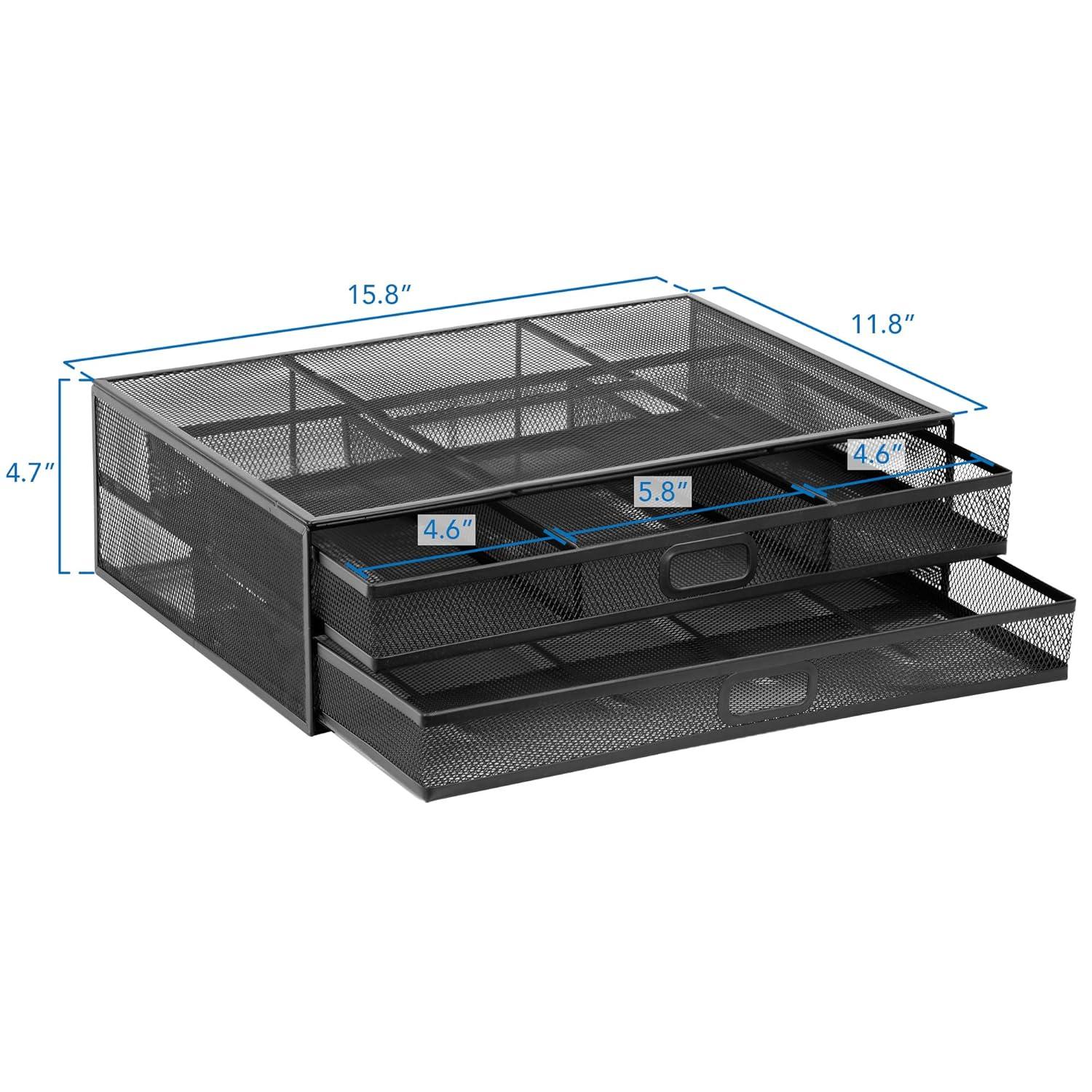 Mount-It! Mesh Computer Monitor Stand Riser with 2 Drawers, Black