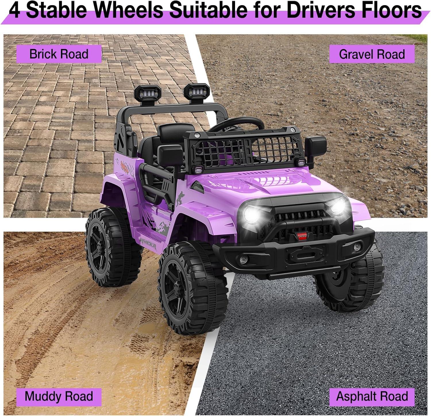 Purple 12V Kids Electric SUV with Remote Control and LED Lights