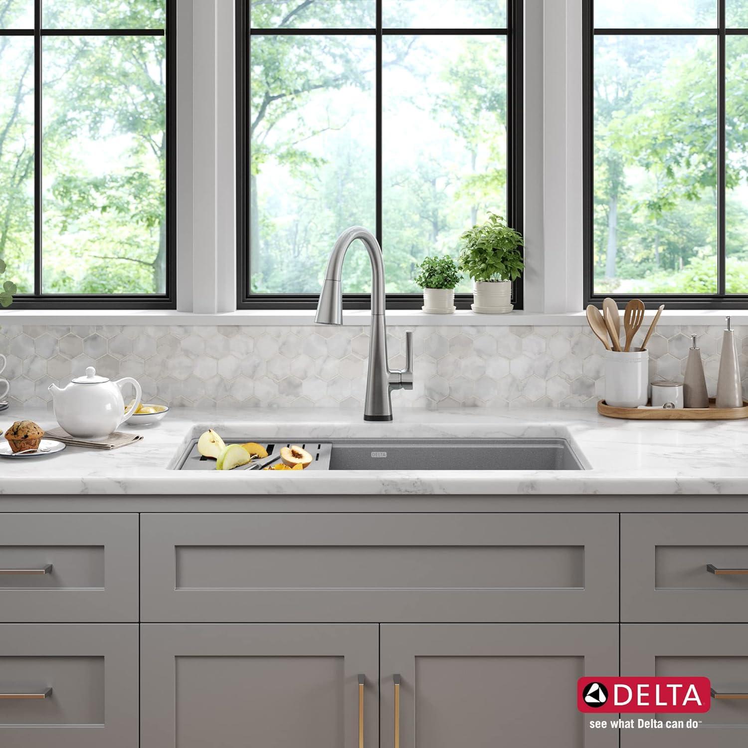 Delta Everest™ 33" L Granite Composite Workstation Kitchen Sink Drop-In Top Mount Single Bowl with WorkFlow™ Ledge