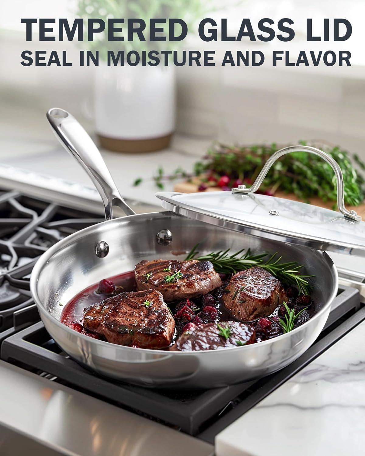 Cooks Standard Cooks Standard Stainless Steel Frying Pan With Lid, 12-inch Multi-ply Clad Wok Stir Fry Pan, Kitchen Skillet, Silver