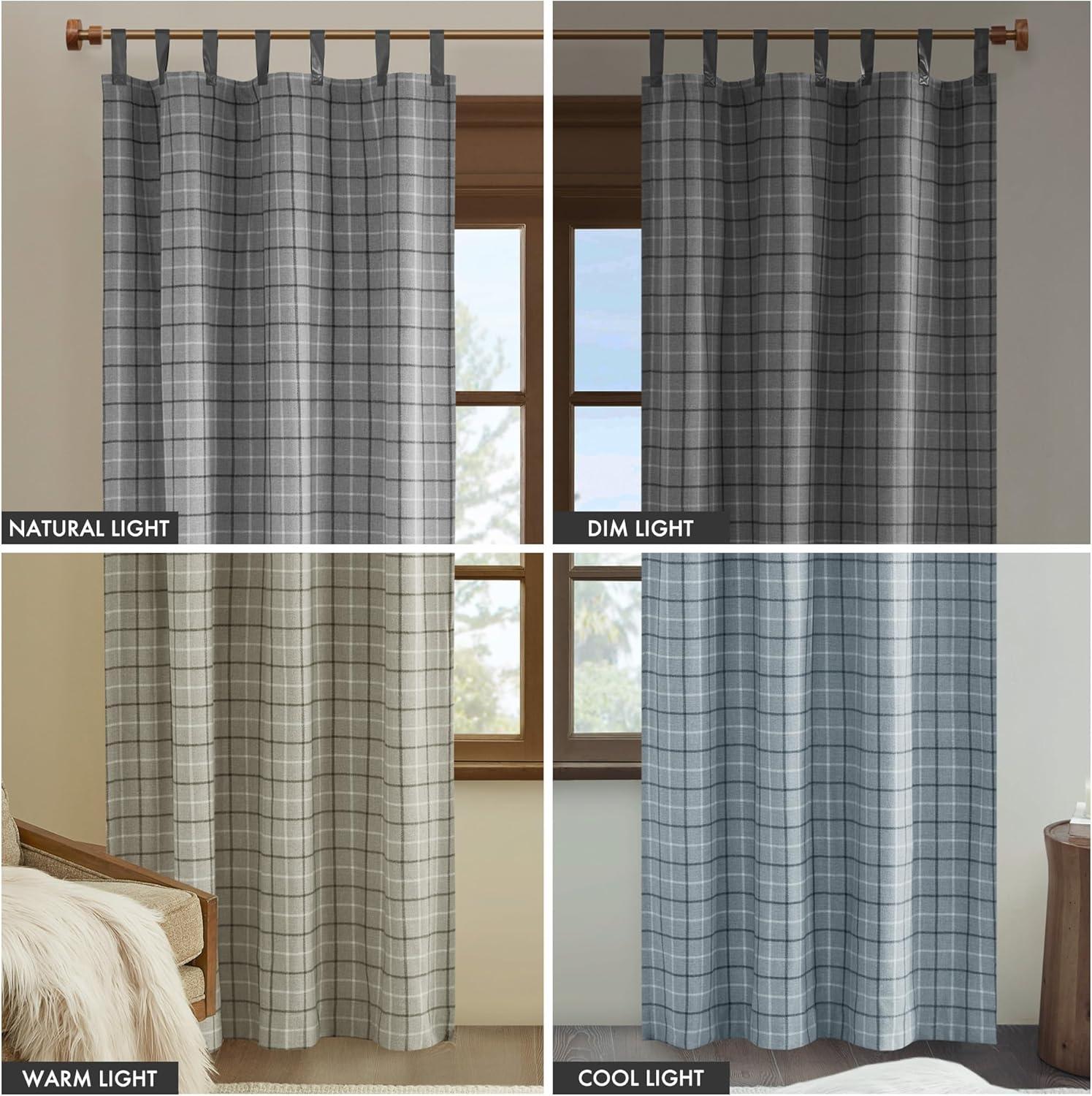 Anaheim Plaid Faux Leather Tab Top Curtain Panel with Fleece Lining