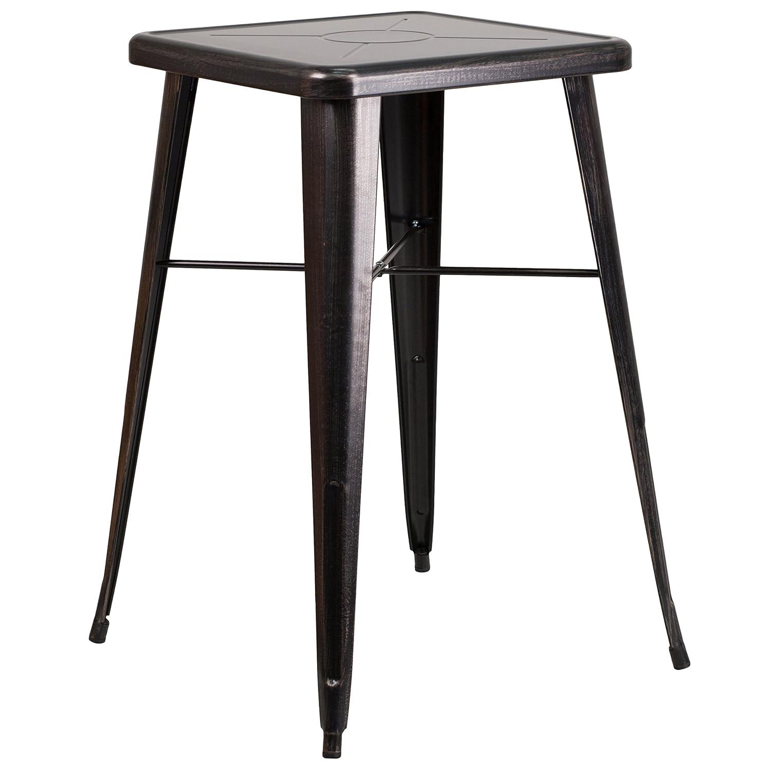 Flash Furniture Commercial Grade 23.75" Square Black-Antique Gold Metal Indoor-Outdoor Bar Height Table