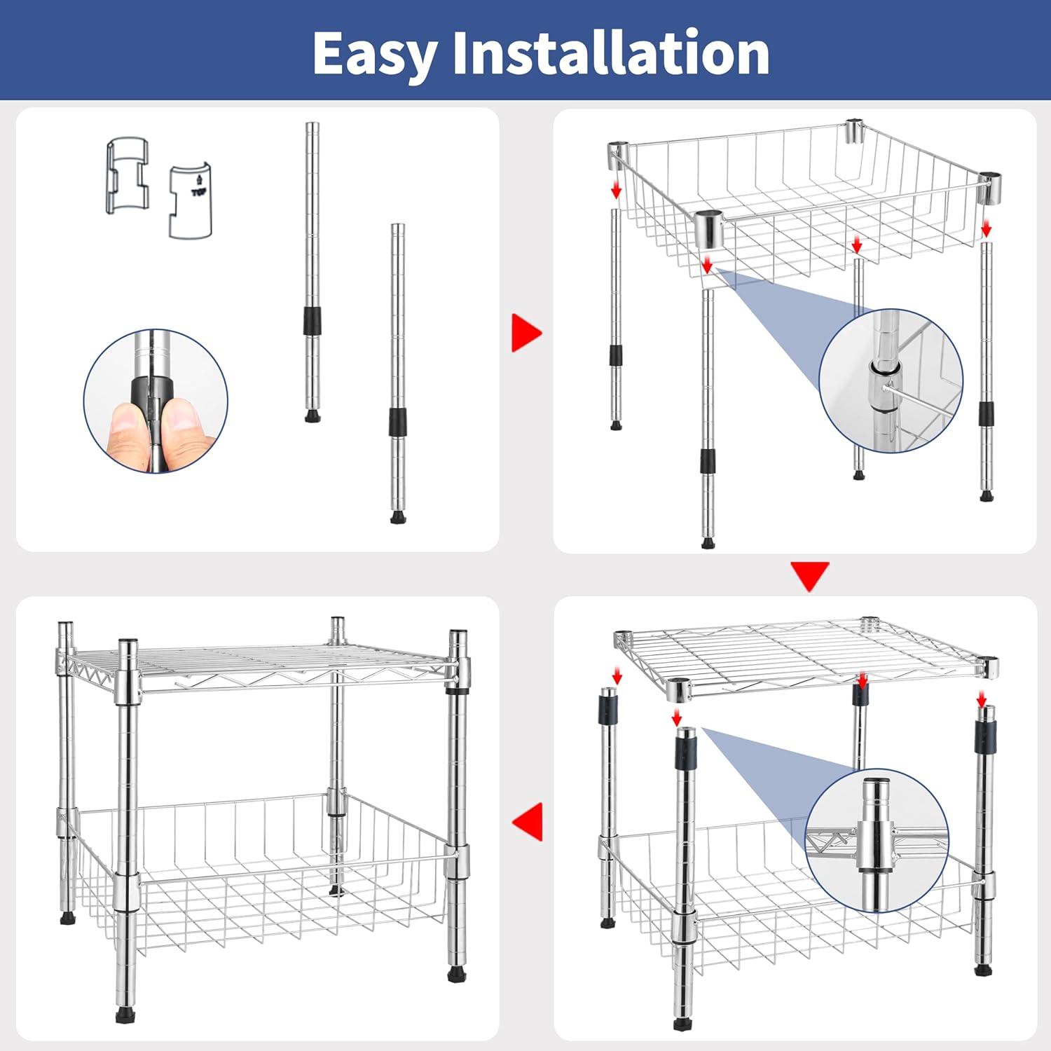 Chrome 2-Tier Adjustable Wire Metal Stackable Storage Unit