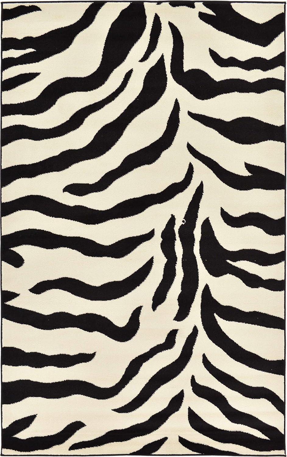 Unique Loom Wildlife Collection Area Rug - Zebra (5' 3" x 8' Rectangle Ivory/Black)