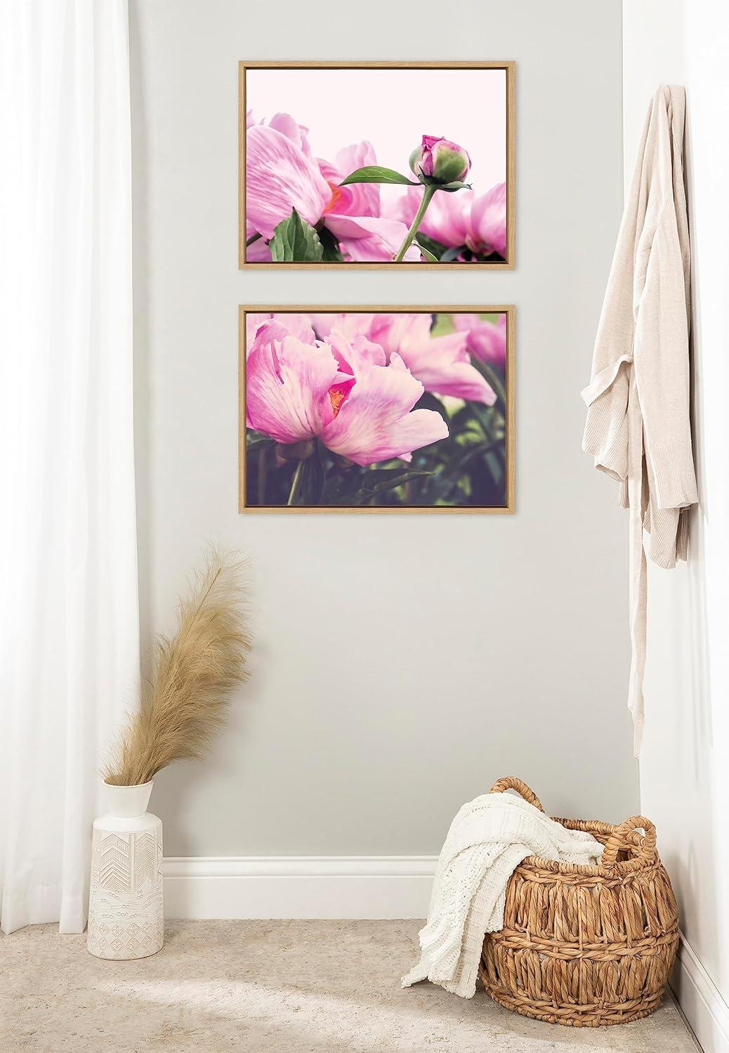 Pink Peony Bud Framed Canvas Wall Art, 18x24 Natural