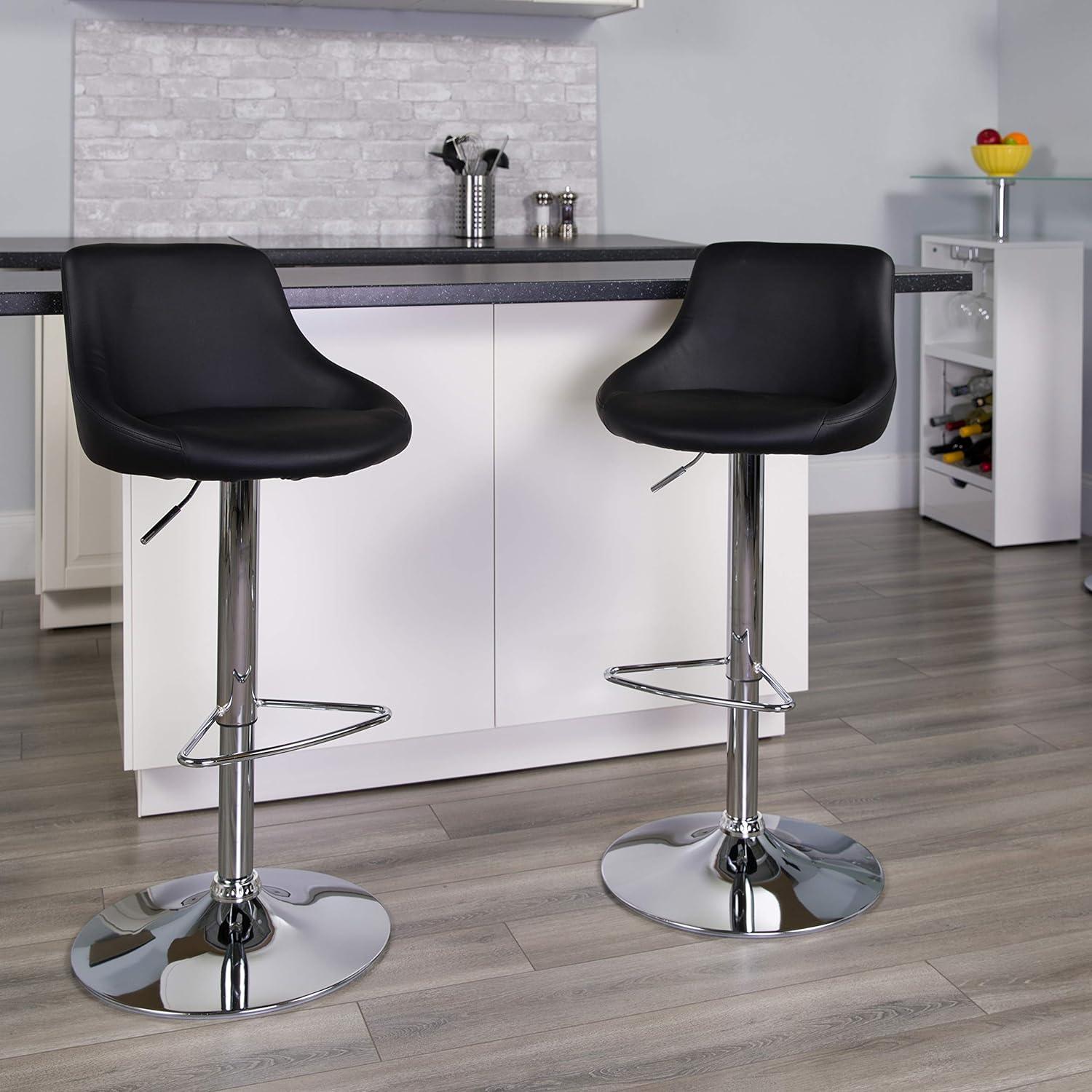 Flash Furniture Contemporary Vinyl Bucket Seat Adjustable Height Barstool with Chrome Base