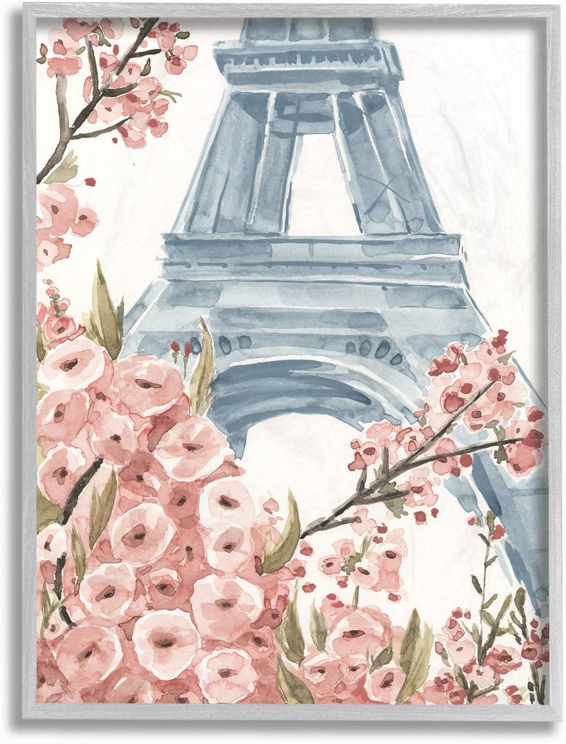 Paris Eiffel Tower Pink Floral Canvas Print for Kids