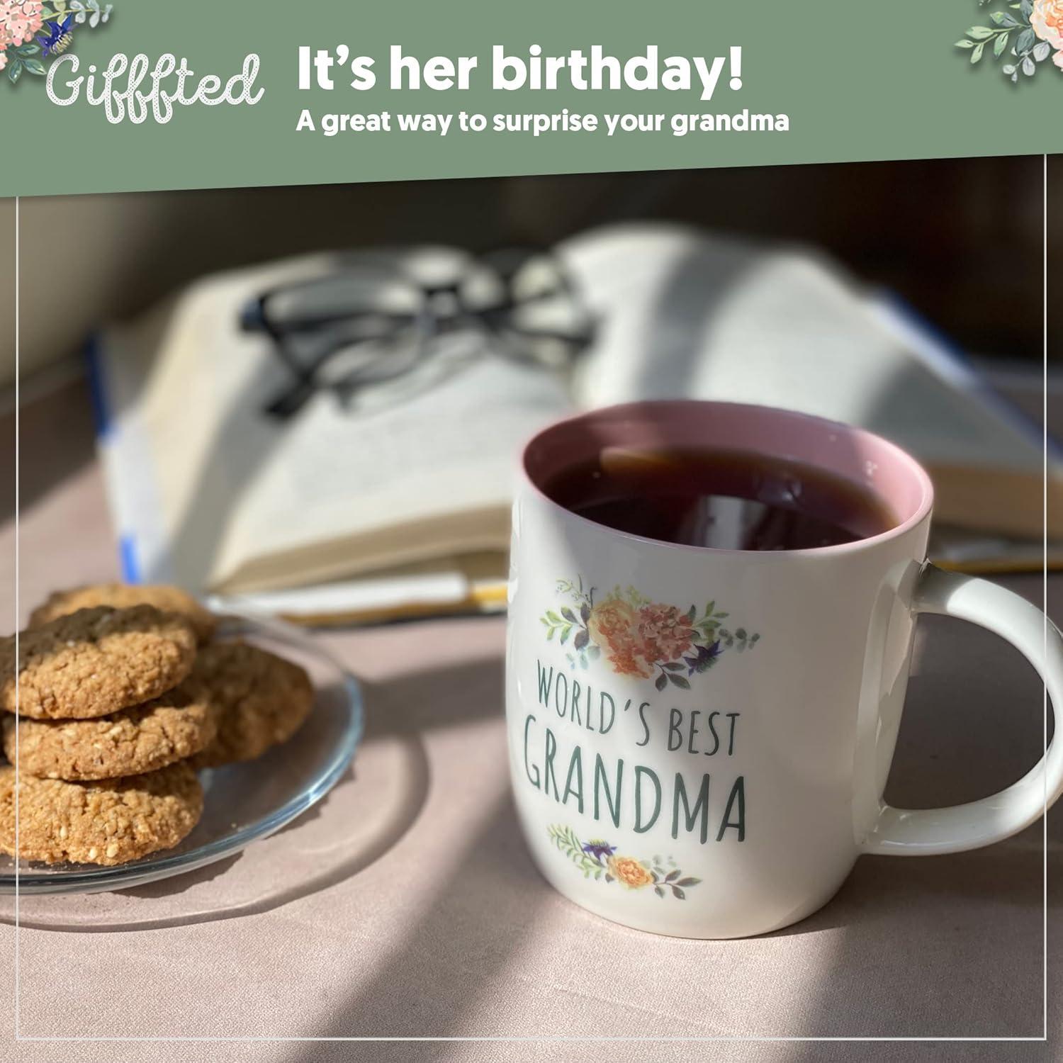 Triple Gifffted Best Grandma Ever Gifts Ideas for Grandmother From Grandkids, Coffee Mug and Socks From Grandson Granddaughter, Grandparent Birthday, Christmas, Mothers Day, Ceramic Cup 380ml