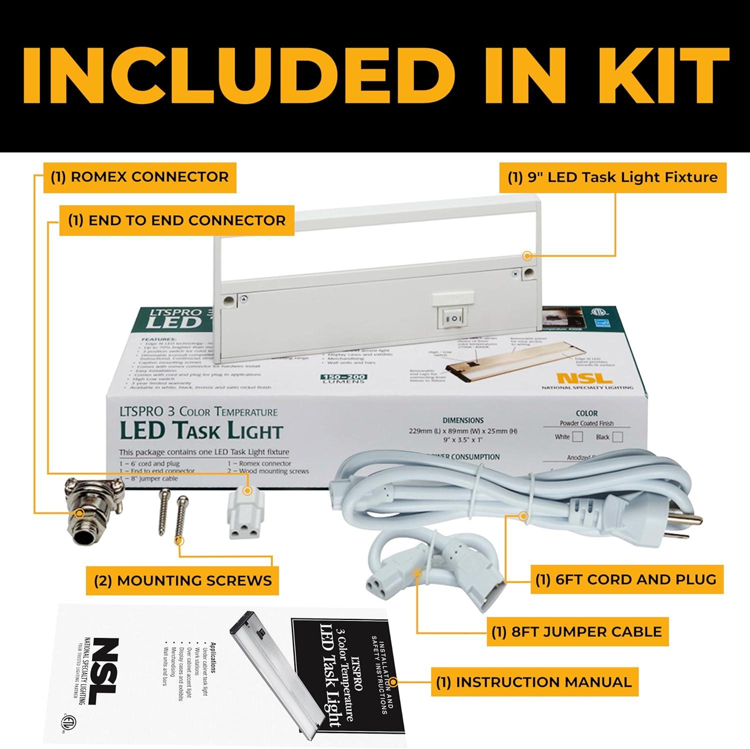 LED Under Cabinet Lighting Hardwired - Linkable Undercabinet Lights for Kitchen - 3CCT 9 Inch White Finish - Undercounter Dimmable Plug in Light or Hard Wired - Under Counter Fixture Direct Wire