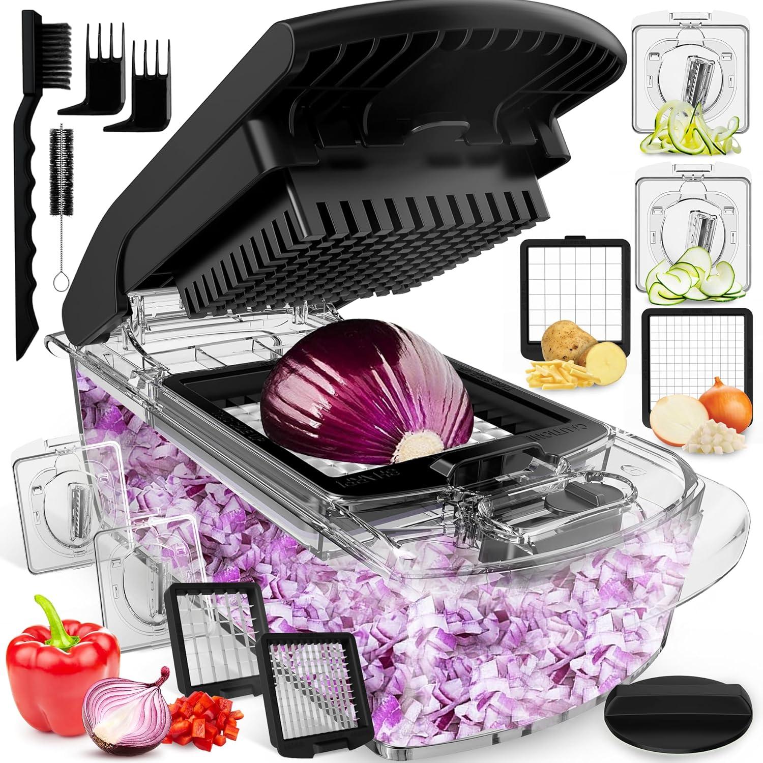 Fullstar - Vegetable Chopper, Food Chopper, Onion Chopper with Container - 4 Blades, Black