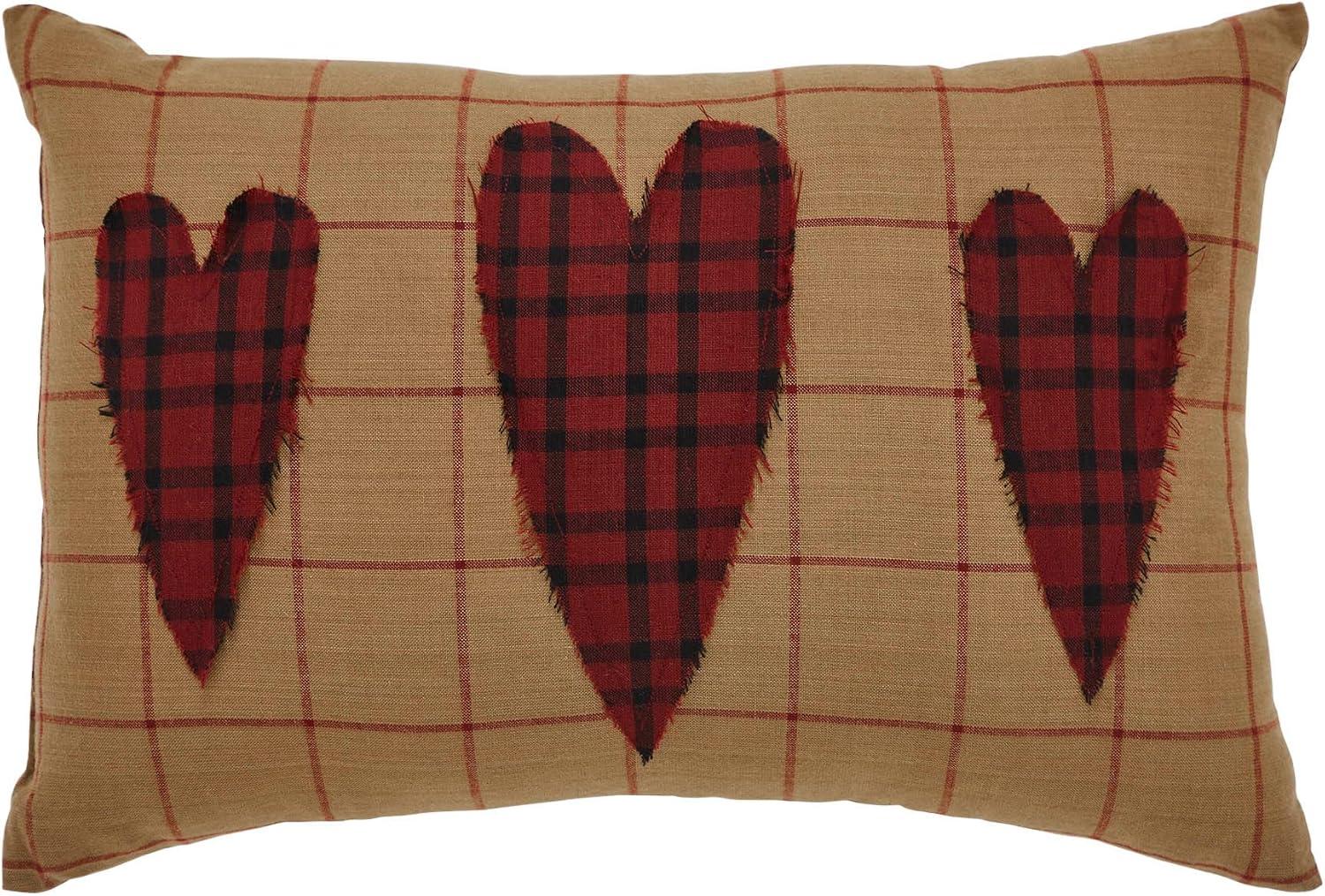 Burgundy Heart Applique Rectangular Cotton Pillow 9.5x14