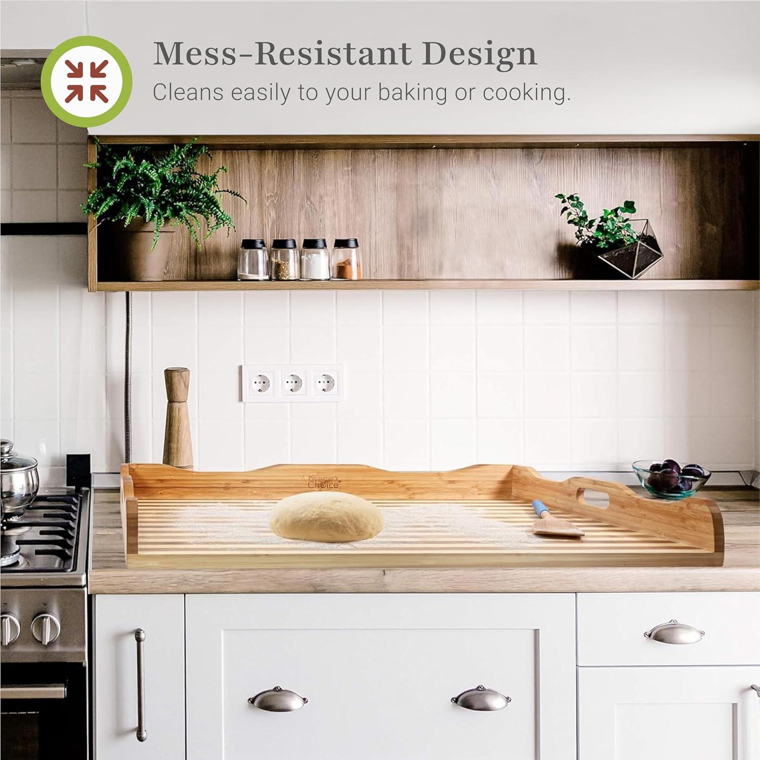Prosumer s Choice Bamboo Stovetop Cover Noodle Preparation and Cutting Board with Handles and Feet
