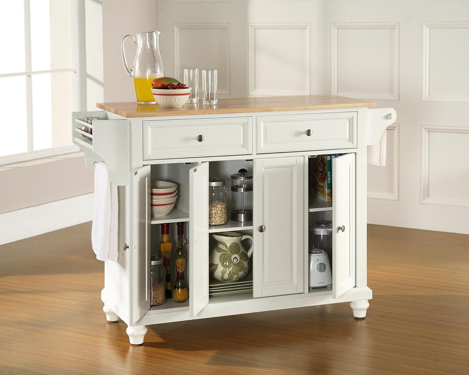 Cambridge Natural Wood Top Kitchen Island White - Crosley: Adjustable Shelves, Towel Bar, Storage Cabinets